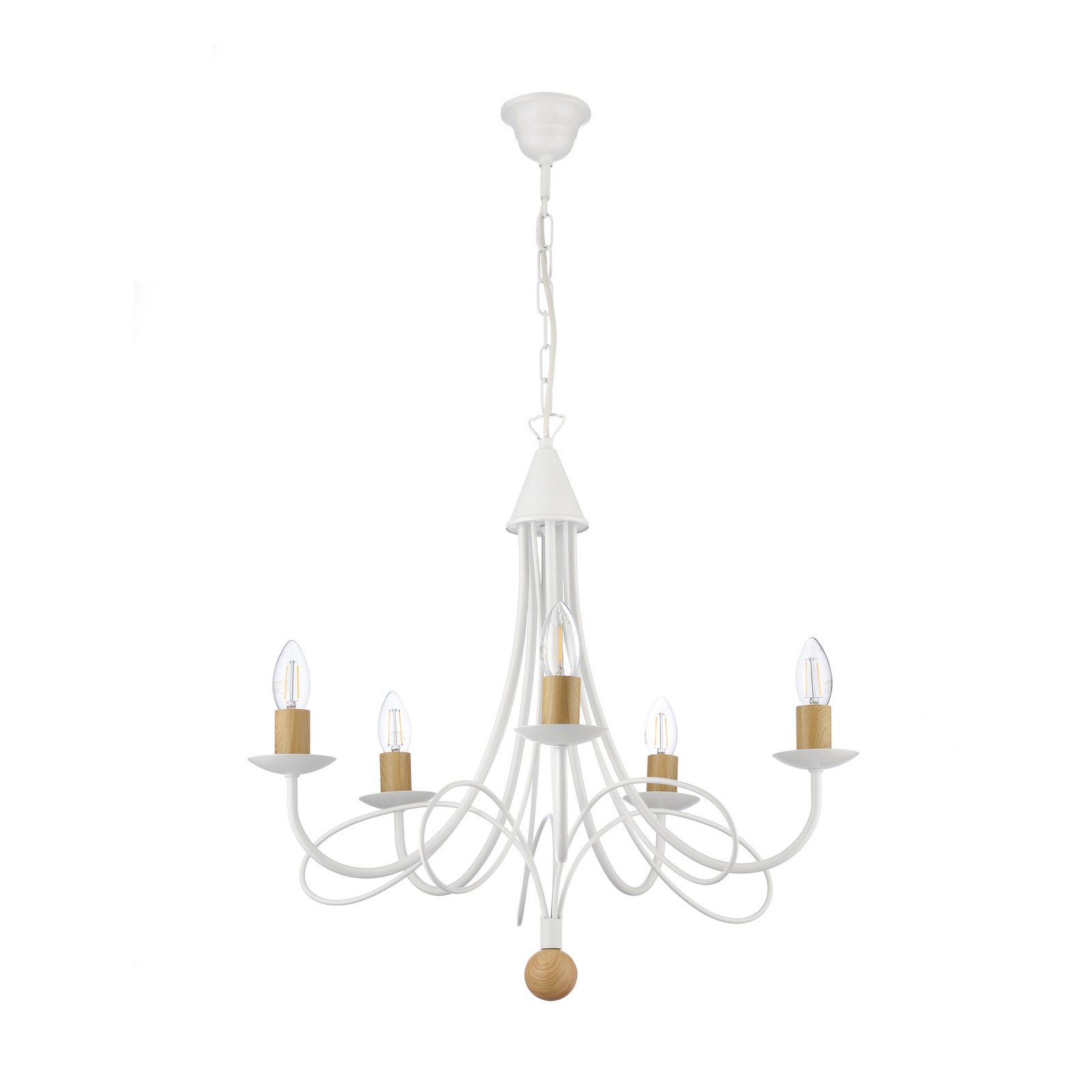 Lustre Milvia, cinco luzes, branco/madeira, metal