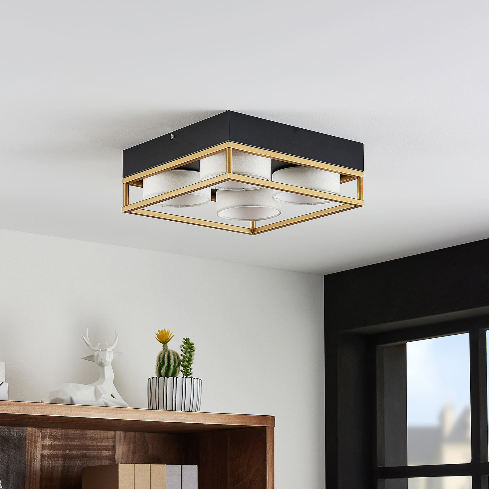 Lindby Bymera LED-Deckenleuchte eckig, vierflammig