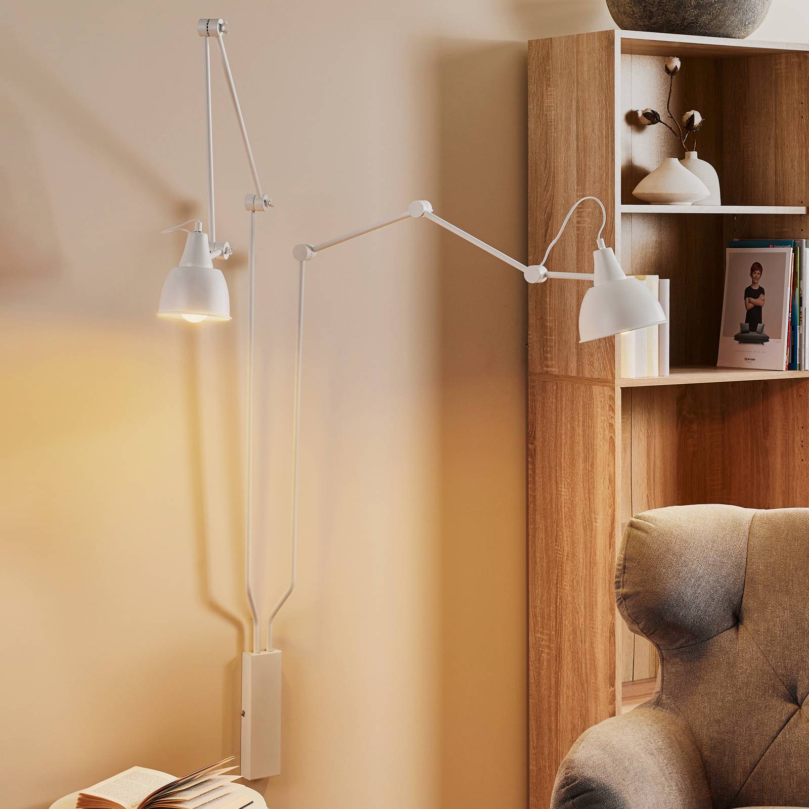 Euluna 814 wall light, adjustable, 2-bulb, white, for Living / Dining Room, metal, E27, 60 W, W: 90 cm, H: 190 cm
