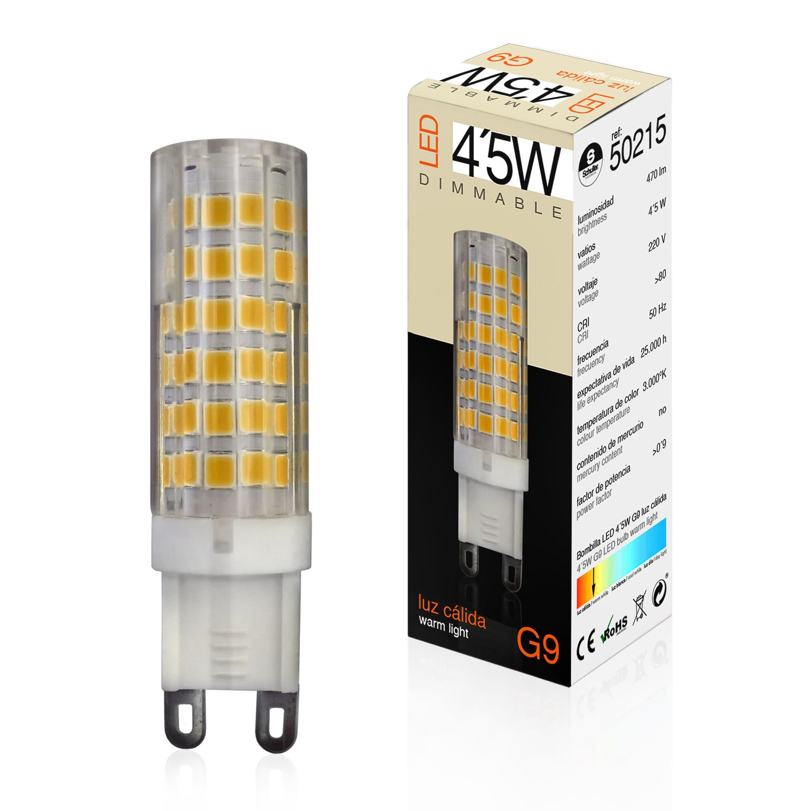 LED stiftlamp G9 4,5W 3.000K dimbaar