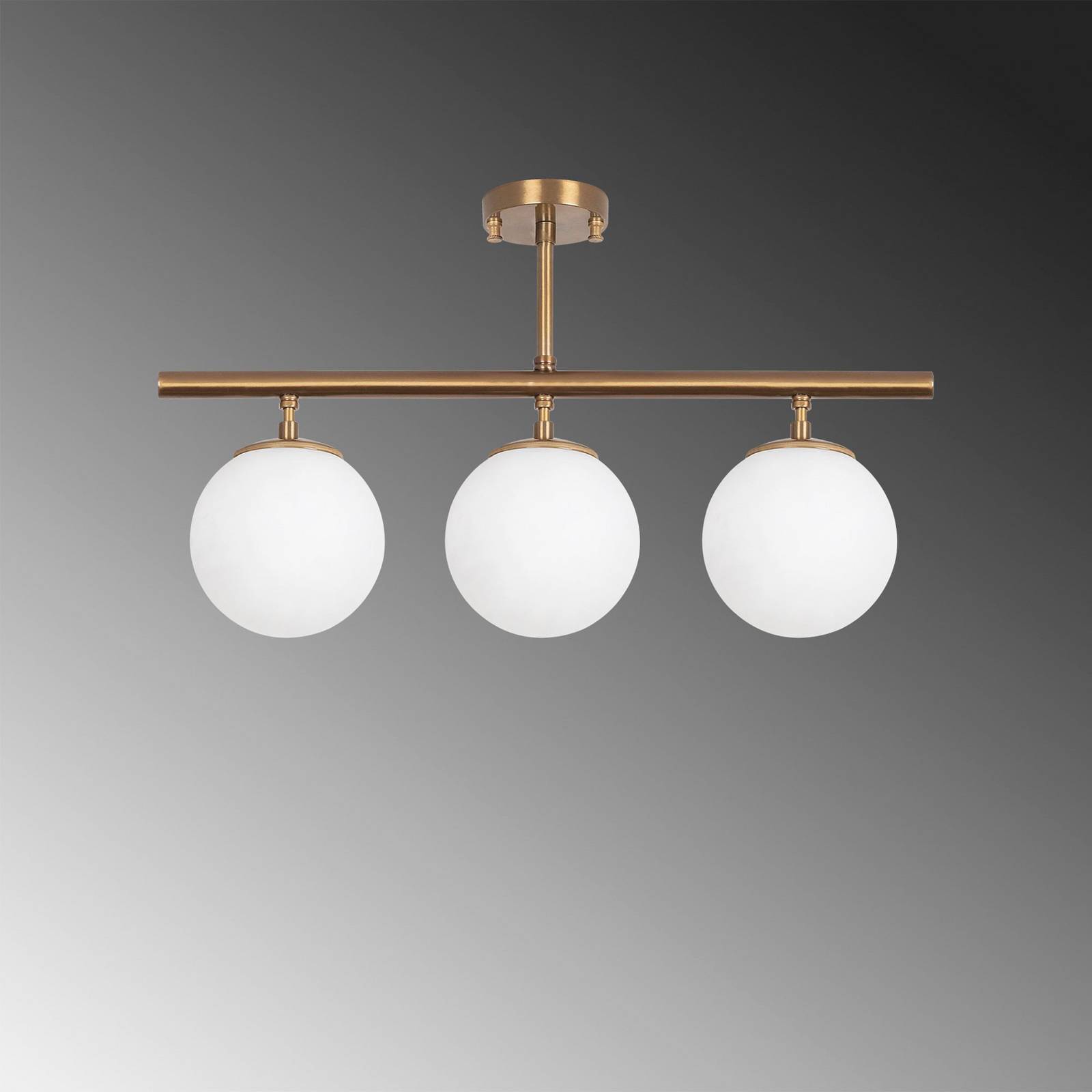 Lampa sufitowa Atmaca, 3-punktowa, złota antyczna, szkło, 60 cm