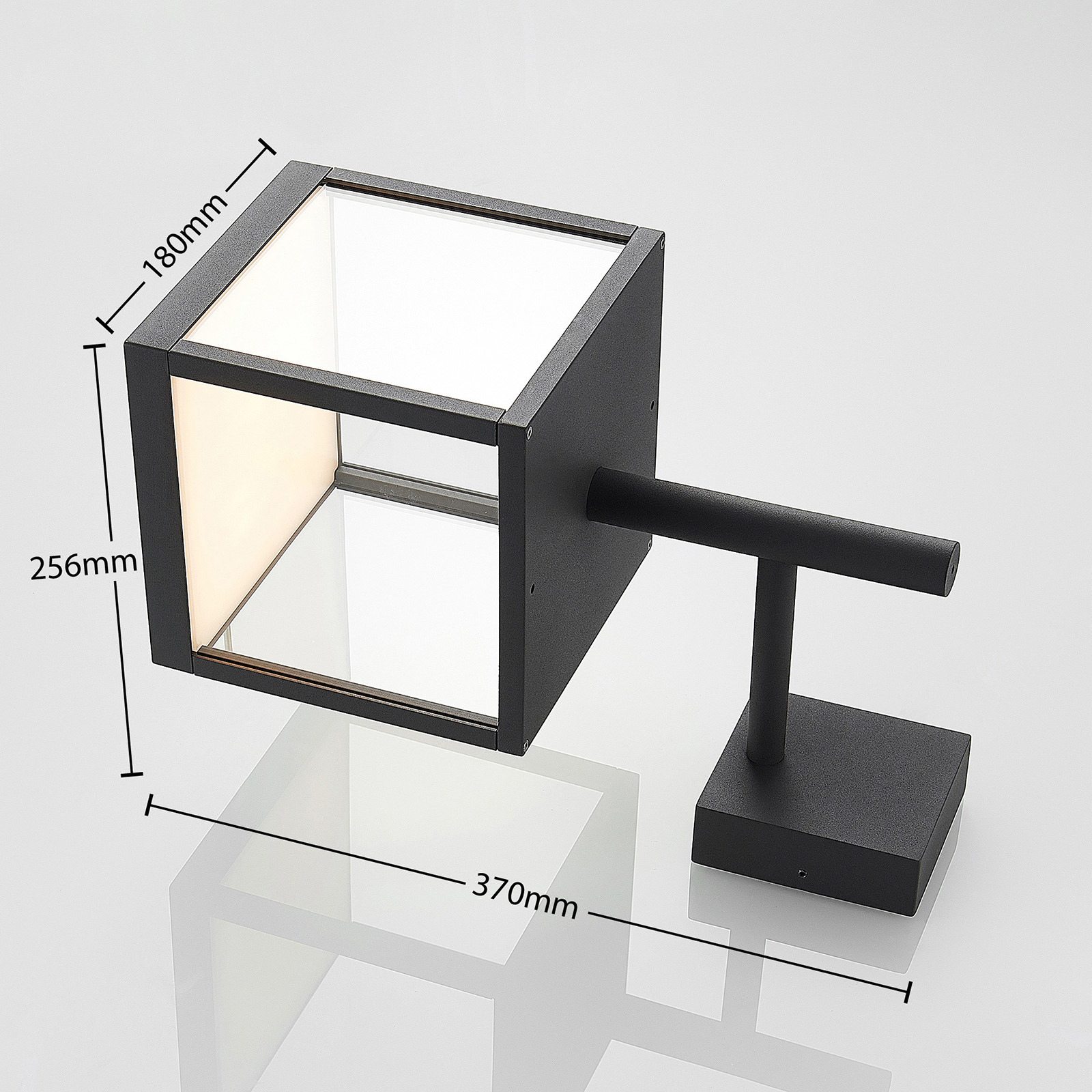 Aplique LED exterior Cube, pantalla vidrio grafito