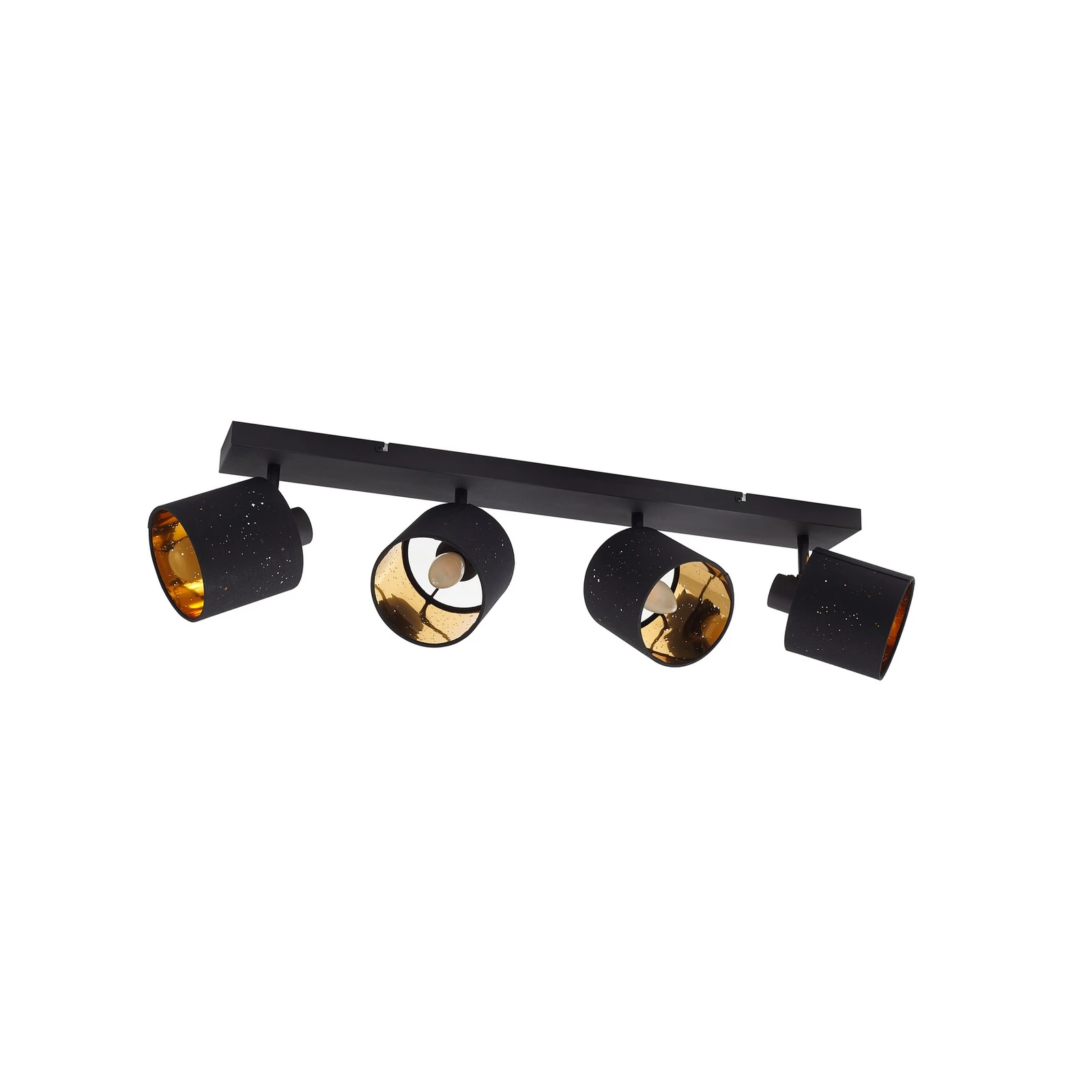 Lindby loftlampe Vasilia, 4 lyskilder, sort/guld, stof