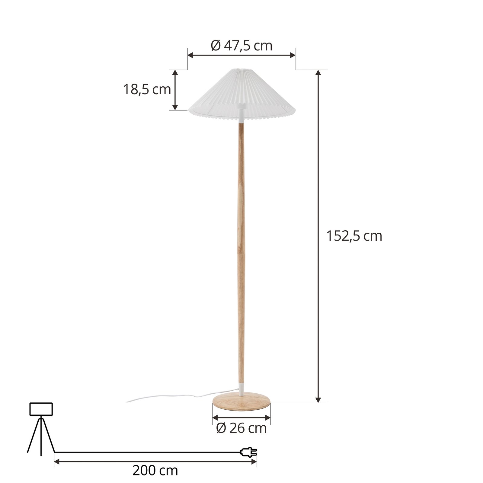 Lampă de podea Lucande Ellorin, alb, lemn, Ø 47,5 cm, E27