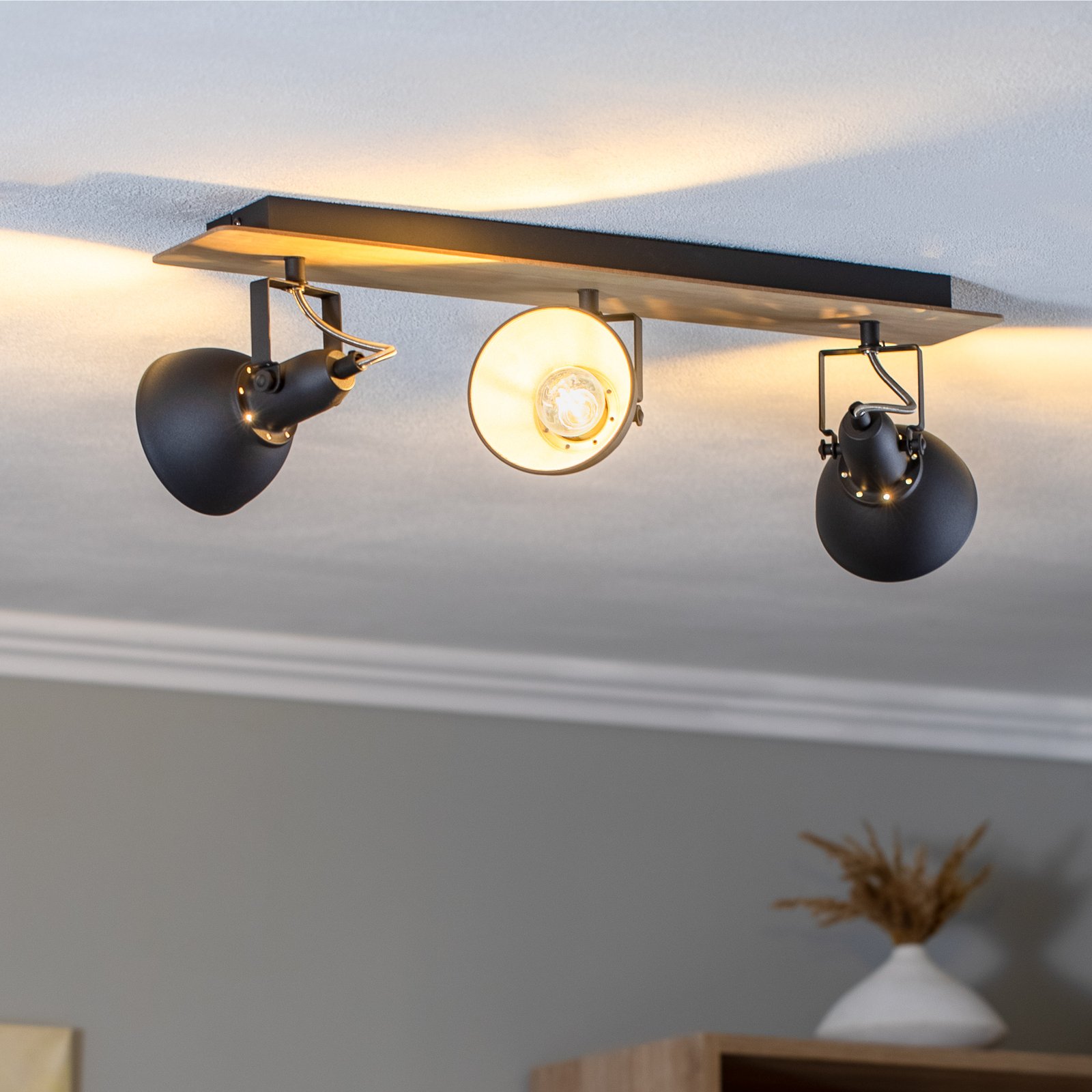 Aylis 3 Ceiling Lamp Black/Wood - Lindby