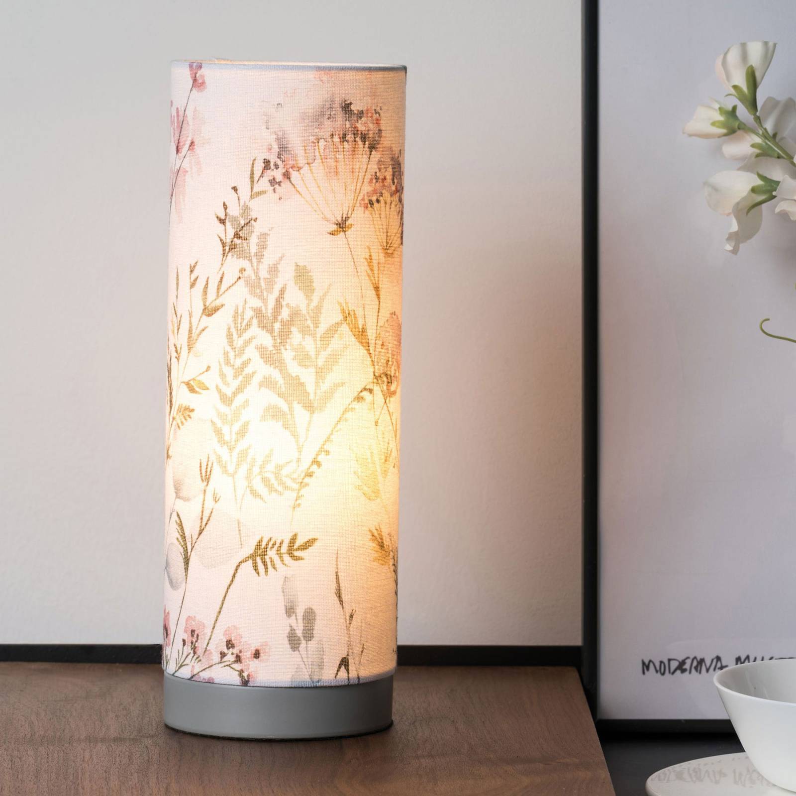 E-shop Pauleen Flowery Romance stolná lampa z ľanu