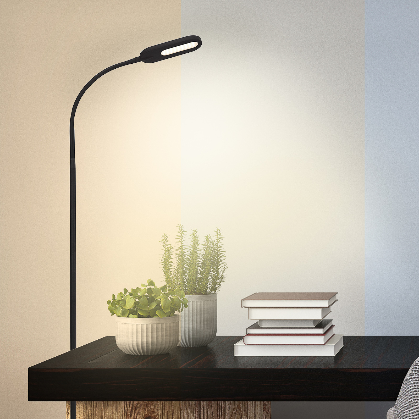 LED stojací lampa Office Step, stmívatelná, černá