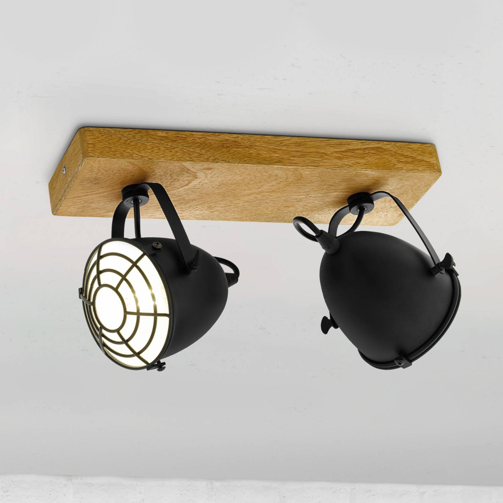 Deckenspot Gatebeck aus Holz und Metall, 2-fl. günstig online kaufen