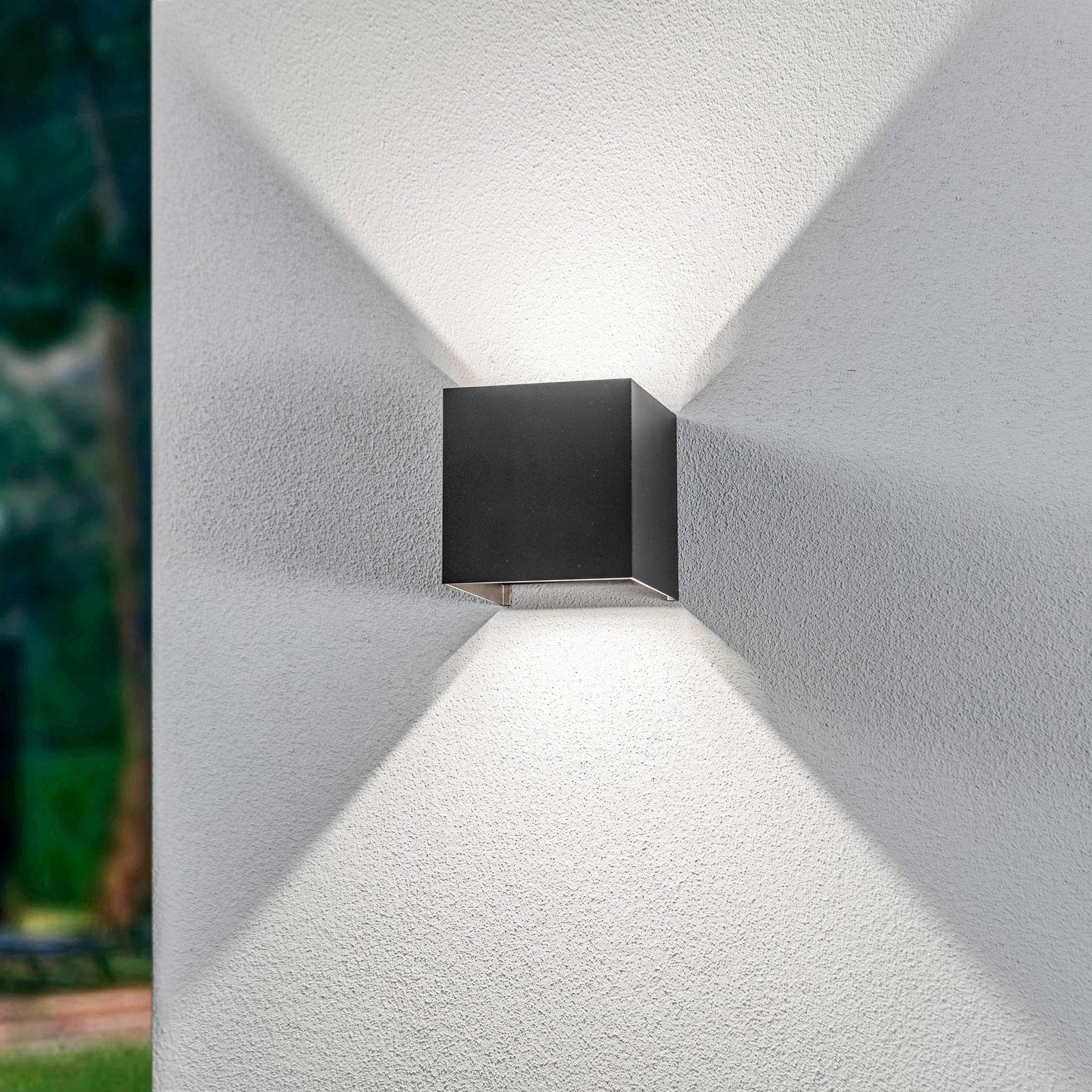 Lindby LED outdoor wall light Nivar, angular, black, metal