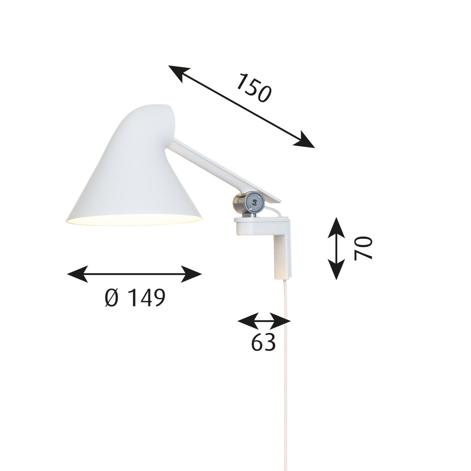 Louis Poulsen NJP LED stenska svetilka s kratko roko, bela