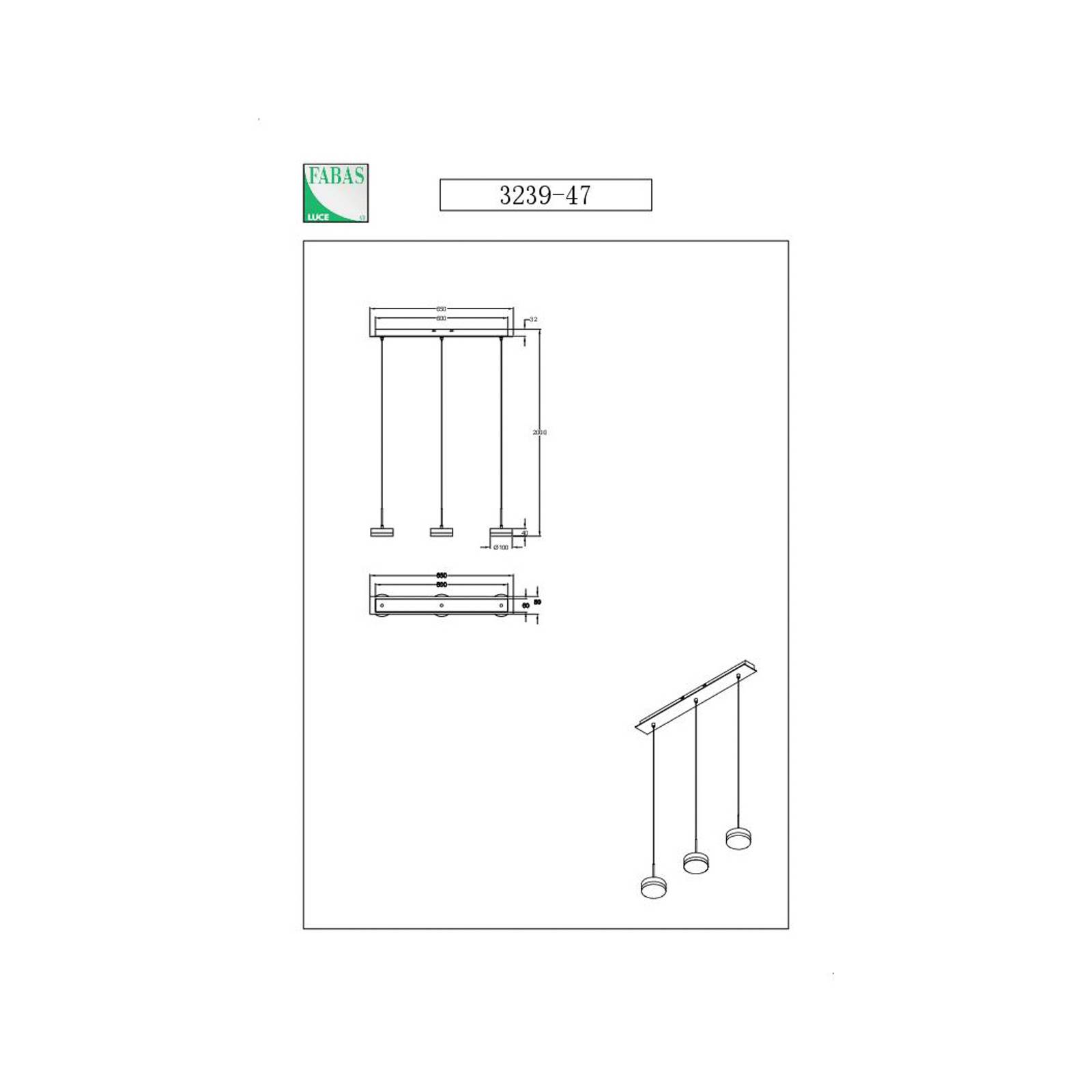 Hengelampe Dunk messing 3 lyskilder 3000 K metall