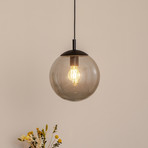 Esme pendant light, Ø 25 cm, smoke grey, glass, sphere, E27