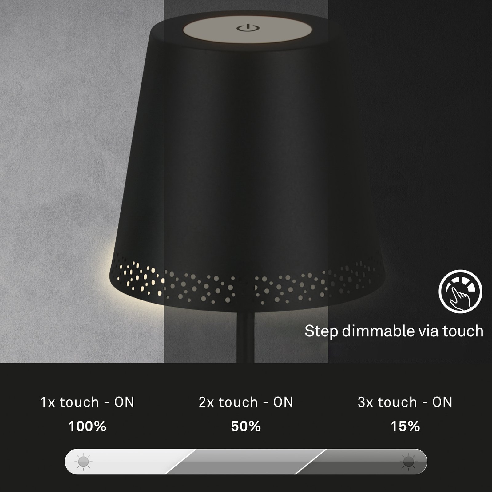 Lampe sur pied LED rechargeable Kiki, 2.700K, noir