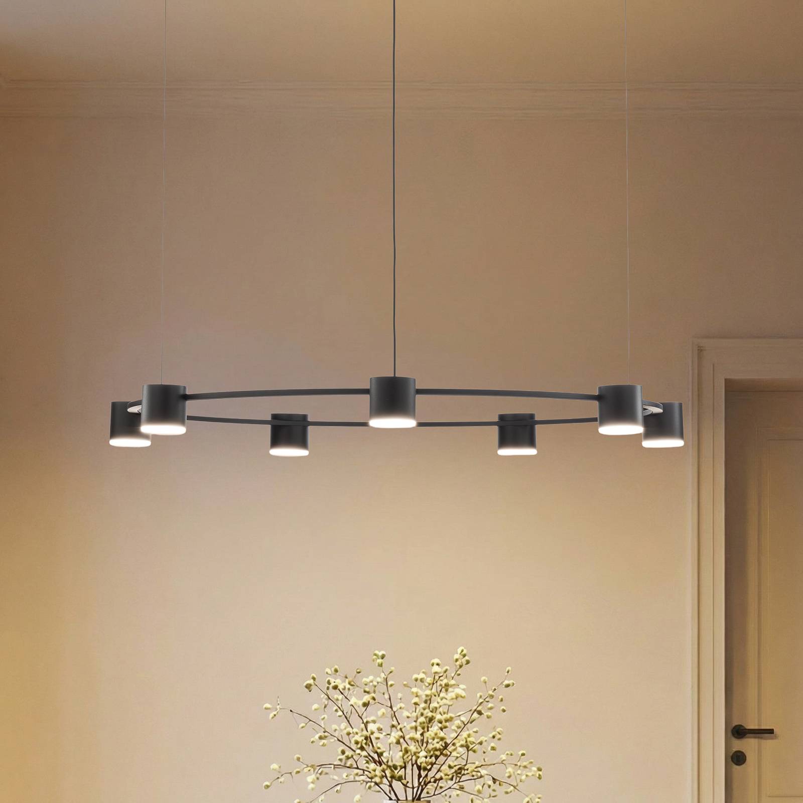 SIGMA Suspension Kodo, à 7 lampes, noir, acier, GX53