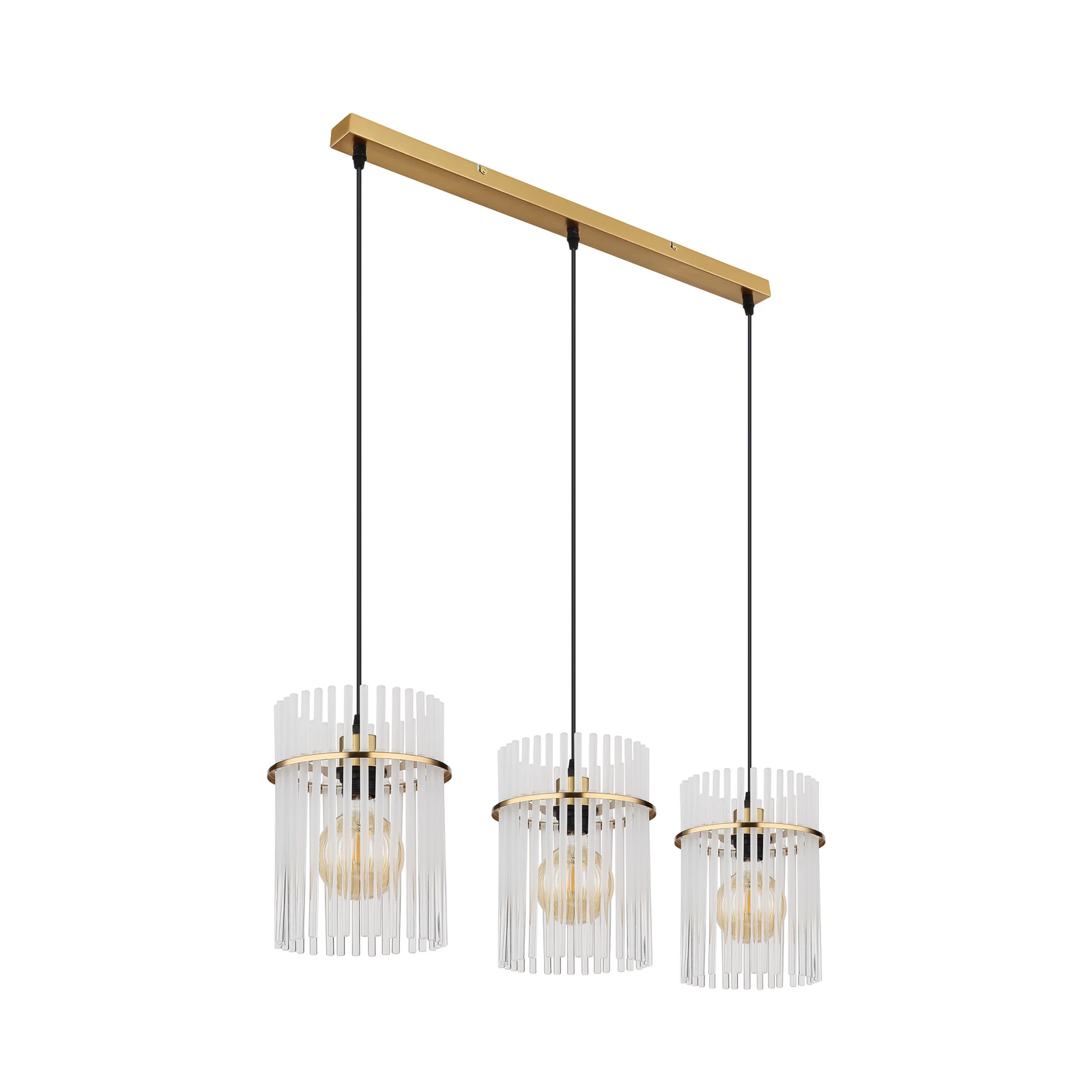 Lámpara colgante Gorley, blanco/dorado, 3 luces, 80 cm, cristal, E27