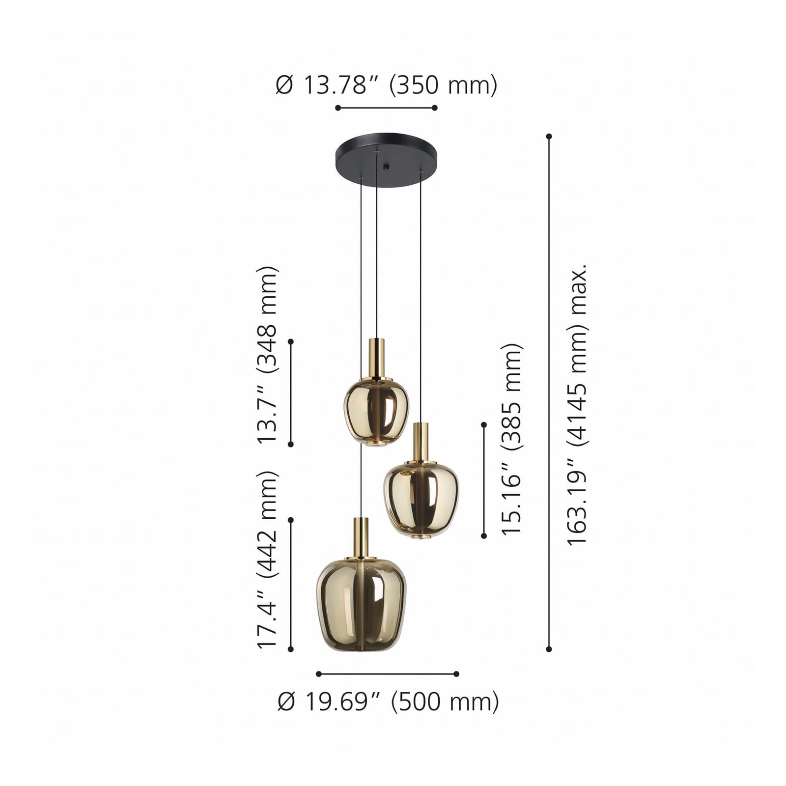 Suspension LED Stars of Light Fruitera dorée, Ø 45 cm, à 3 lampes, CCT