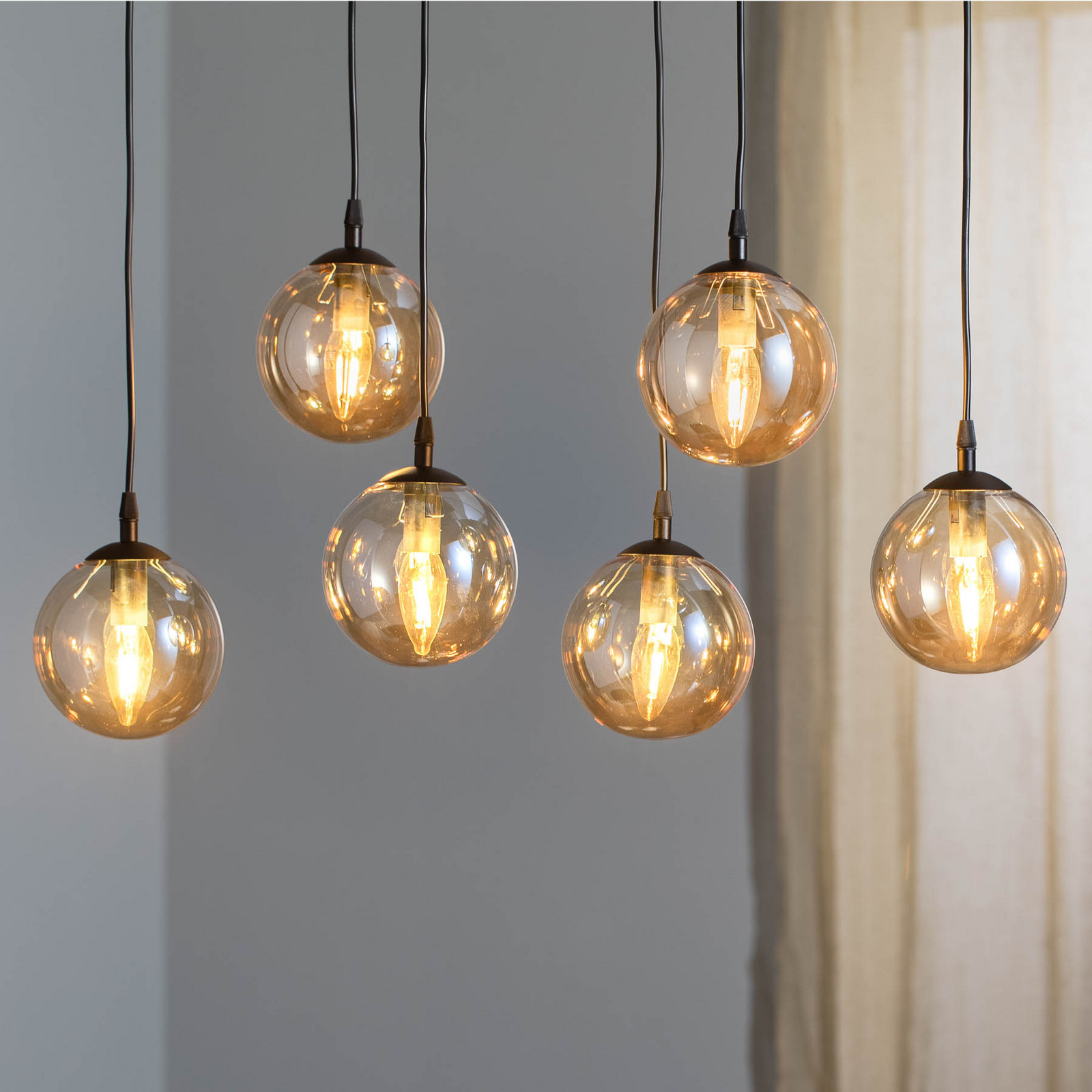 EMIBIG LIGHTING Lampă suspendată Glassy 6 becuri negru chihlimbar sticlă 75 cm - Camera de zi / sufragerie - Modern - Metal