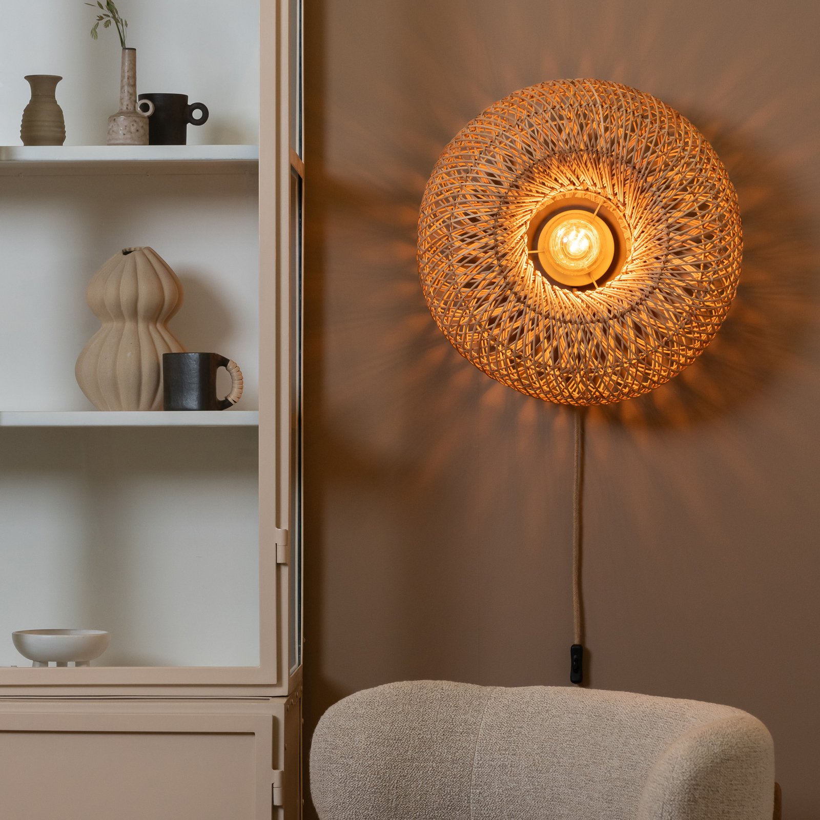 GOOD & MOJO Wandlampe Arizona, natur, Ø 50 cm Bambus Stecker