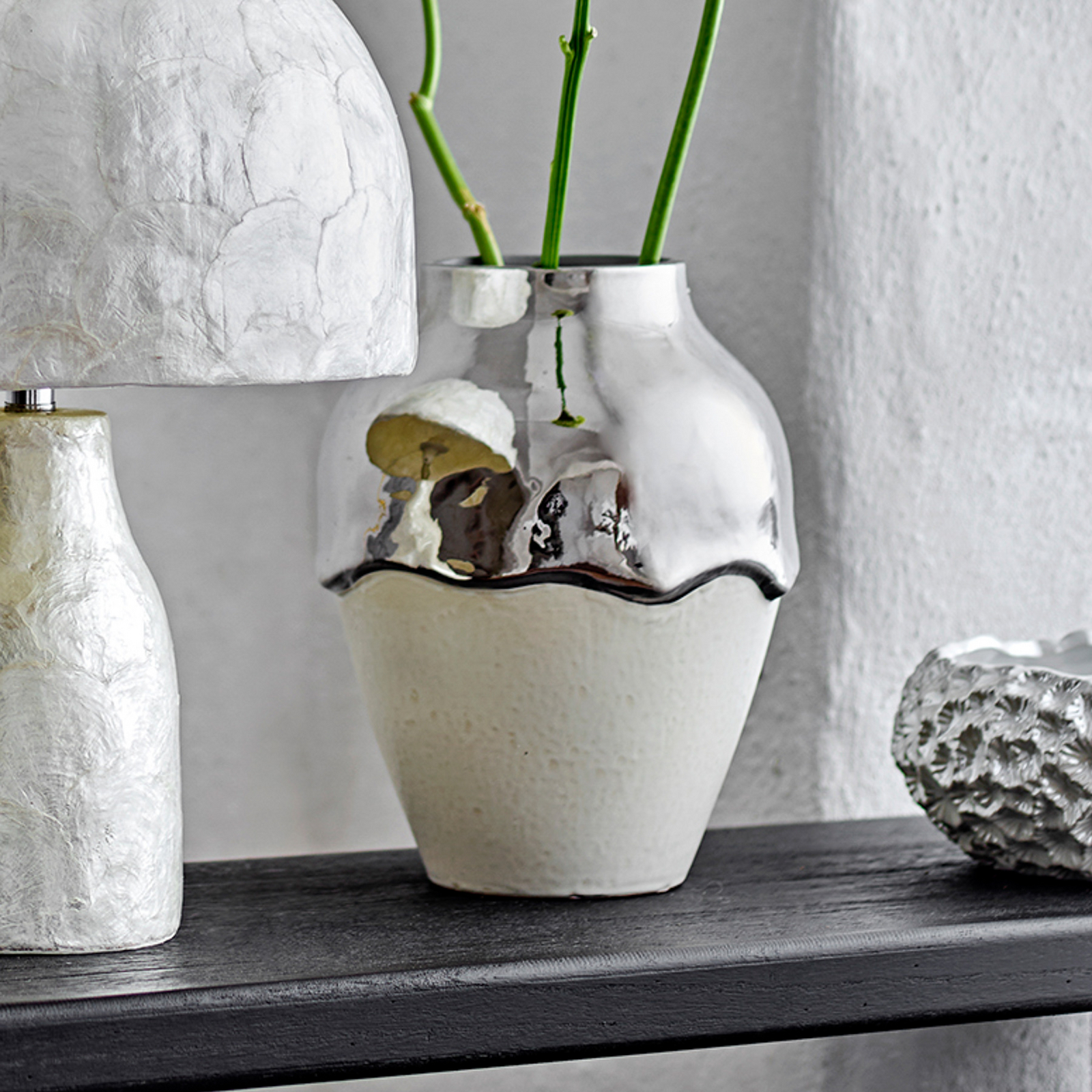 Vase Silvio, argenté, hauteur 26 cm, céramique - Bloomingville