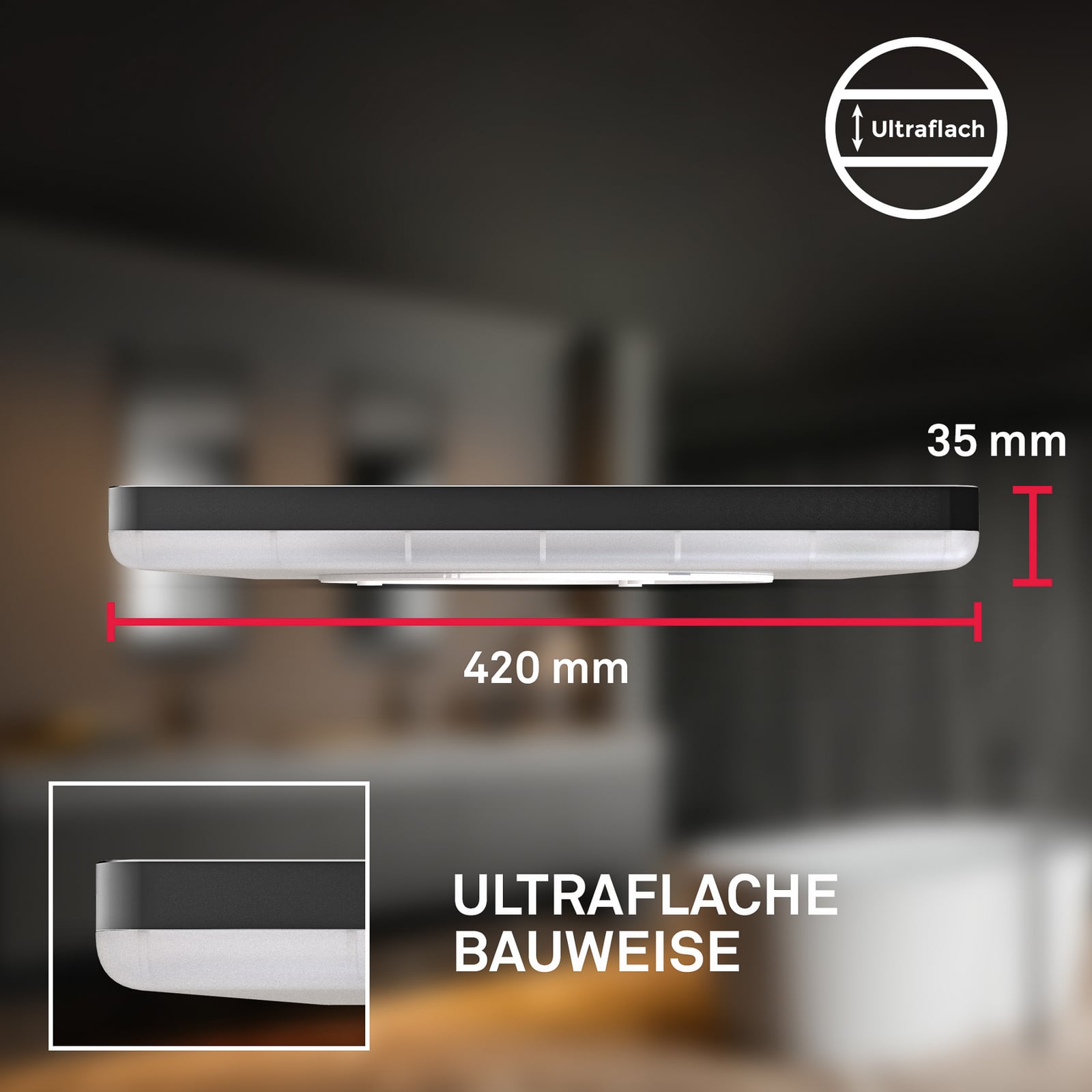 LED vonios lubų šviestuvas „Slim Drip“, juodas, Ø 42 cm, IP44