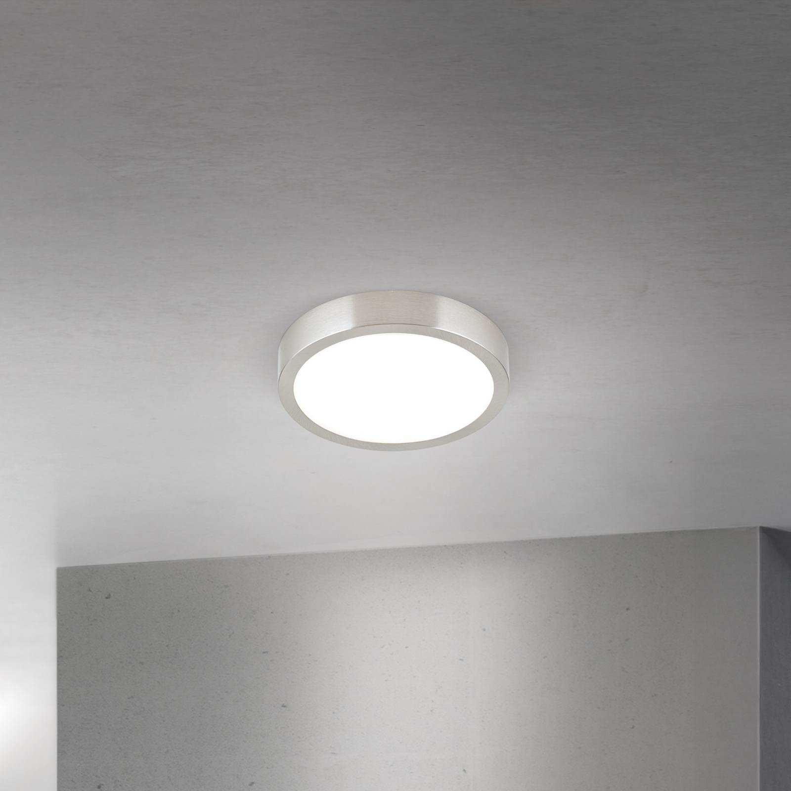 LED ceiling lamp Disc, satin nickel finish, Ø 14 cm, CCT
