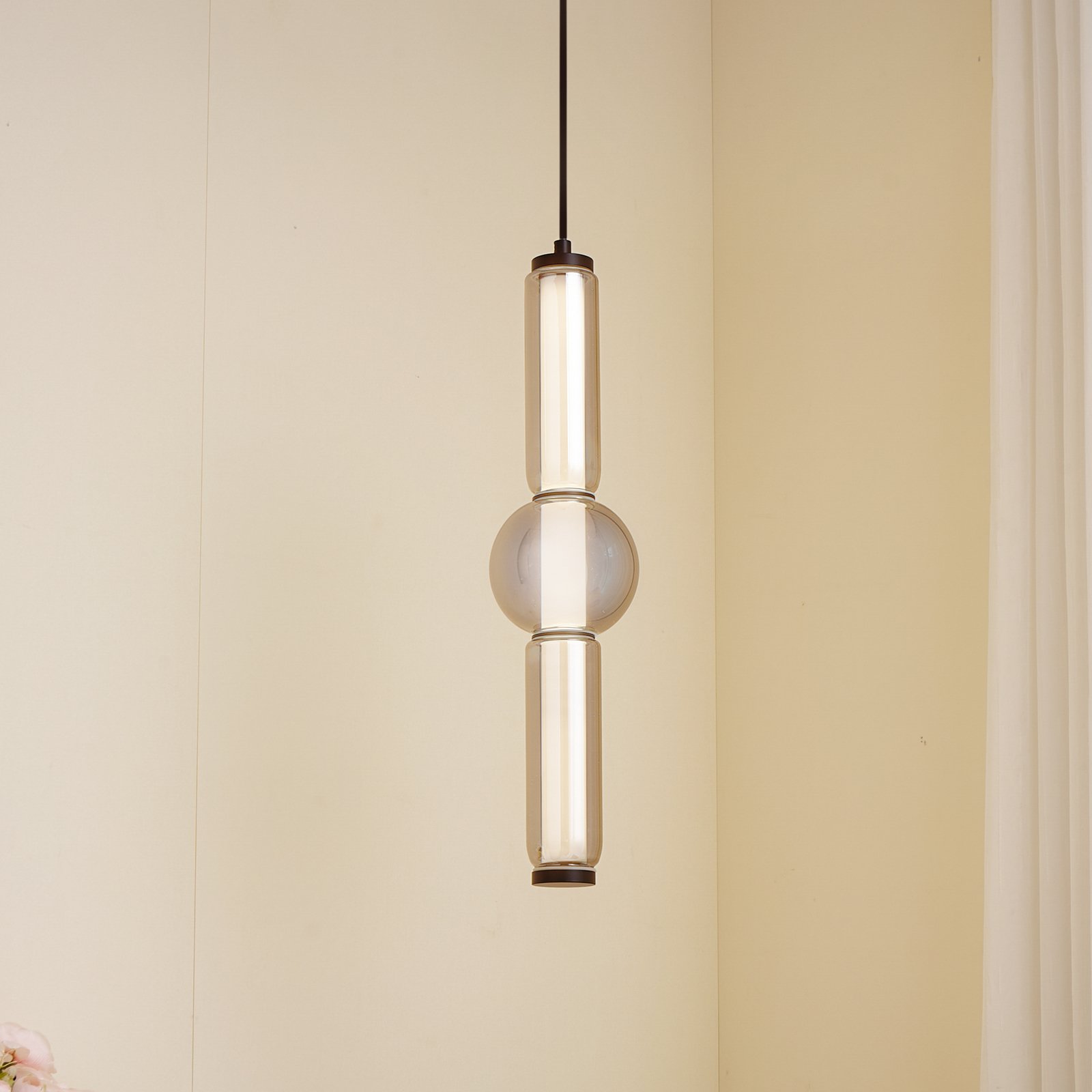 Lucande LED pendant light Savete, smoke grey, glass, Ø 12 cm