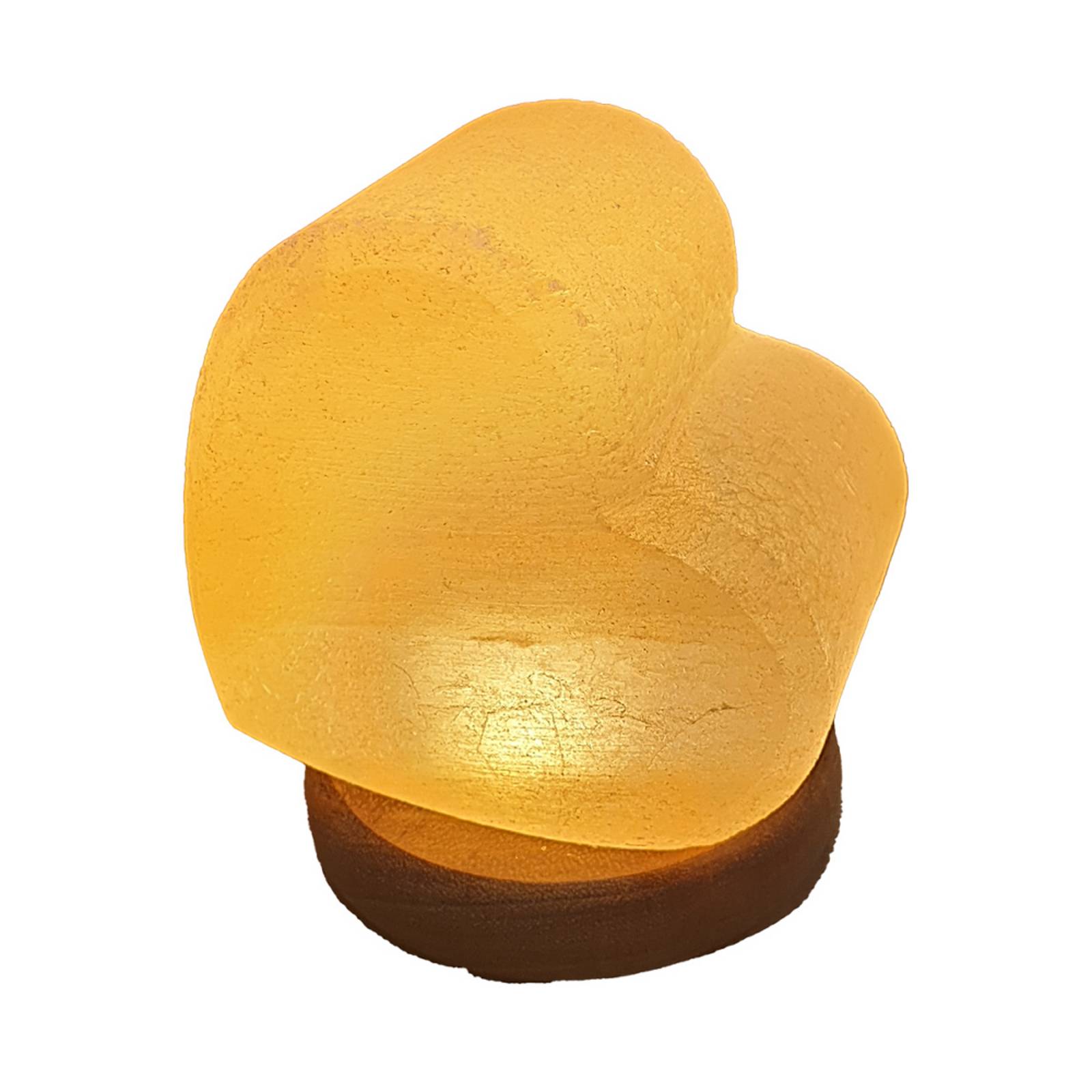 Wagner Life Zoutlamp hart, houten voet, USB-aansluiting, barnsteen