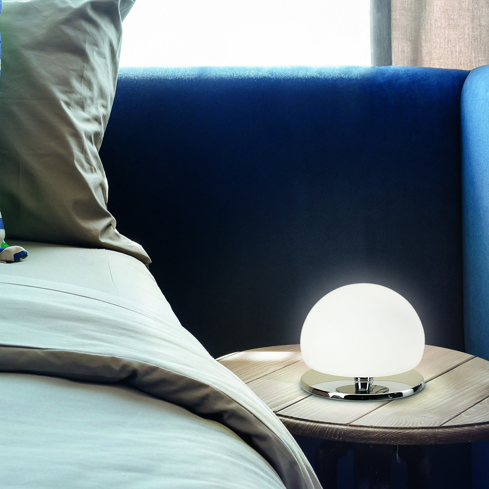 Morgana bordlampe, forkromet/hvid, touchdæmper, 3.000 K