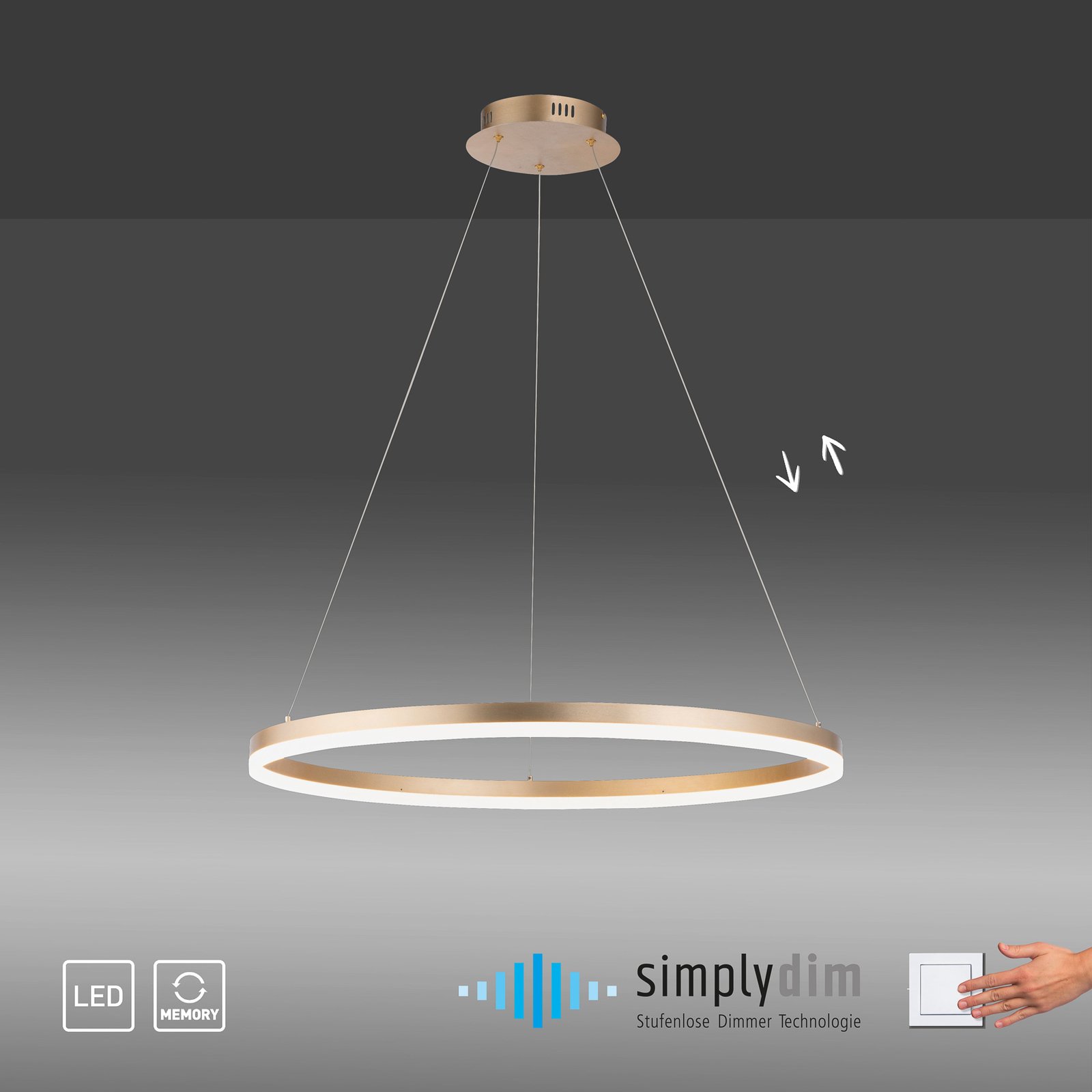 LED-hänglampa Titus, Ø 80cm, mässing matt