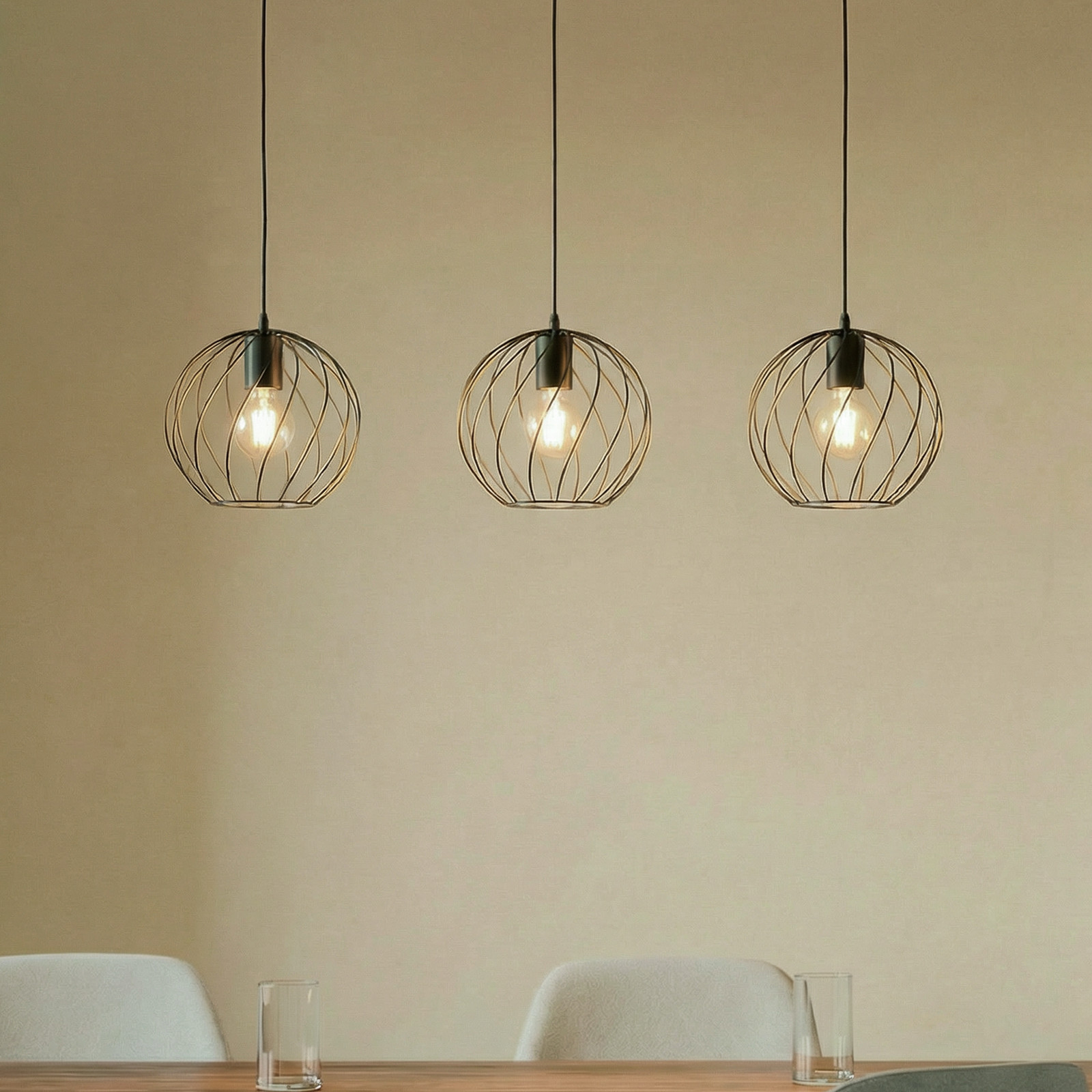 Lampă suspendată Lindby Danika 105 cm lungime negru metal - Camera de zi / sufragerie - modern