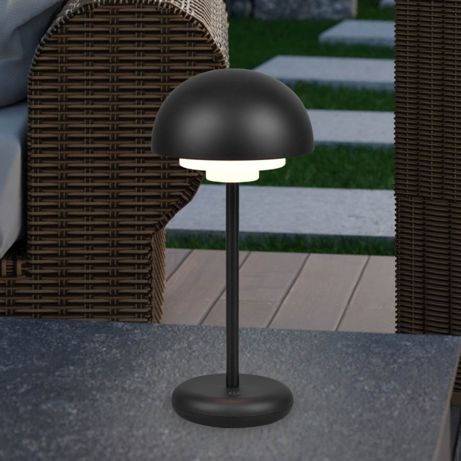 Elliot LED table lamp, IP44, Battery, touch dimmer