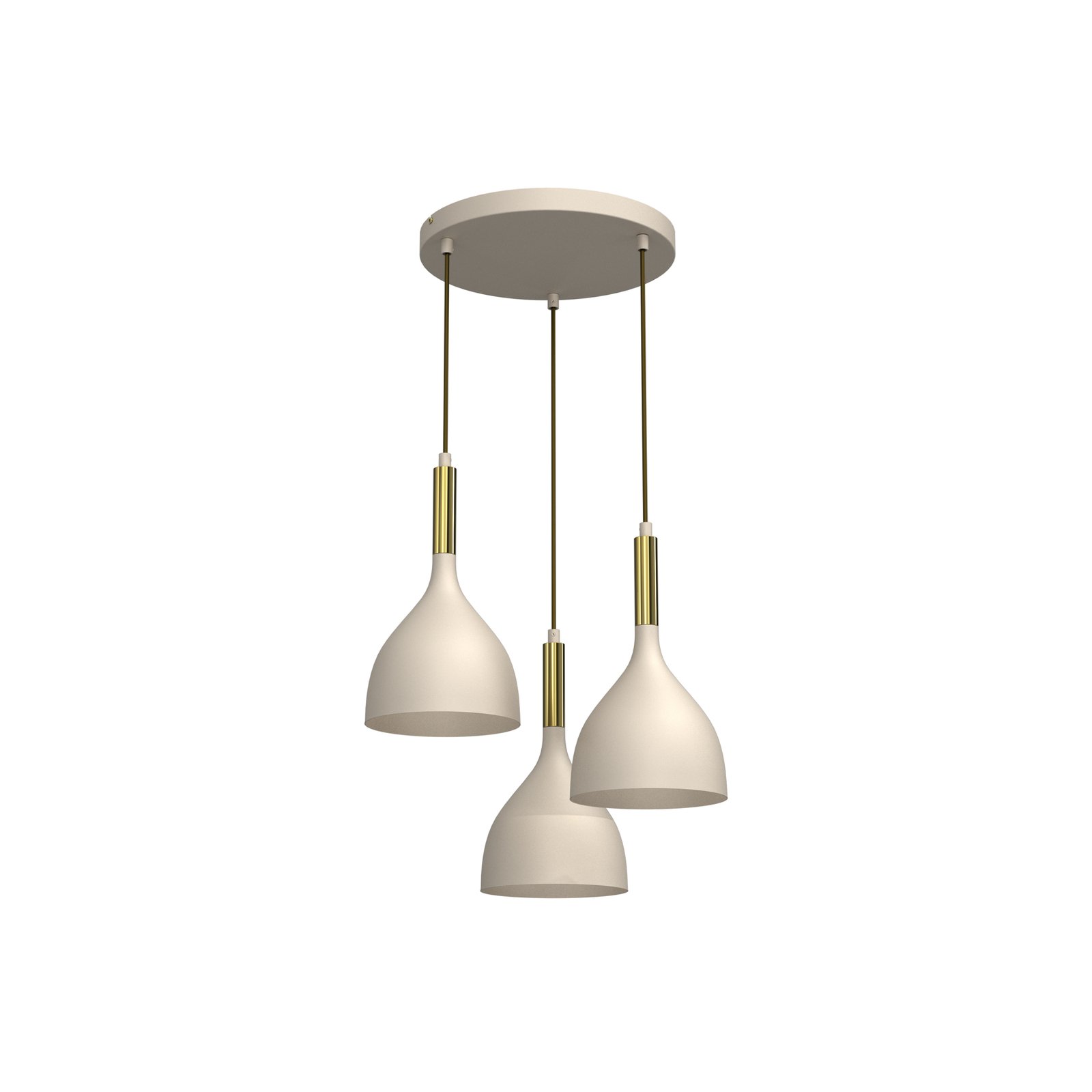 Suspension Noak, 3 lampes, beige/or, rond, acier