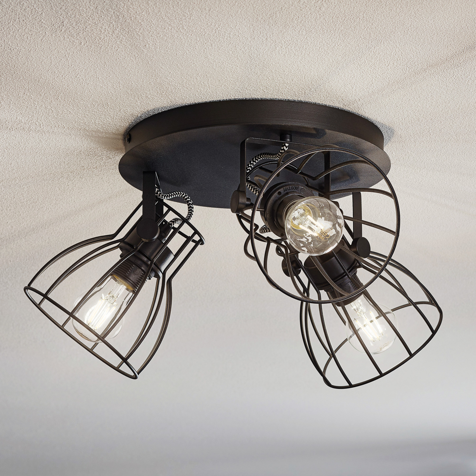 Plafón LED Alano, negro, 3 luces