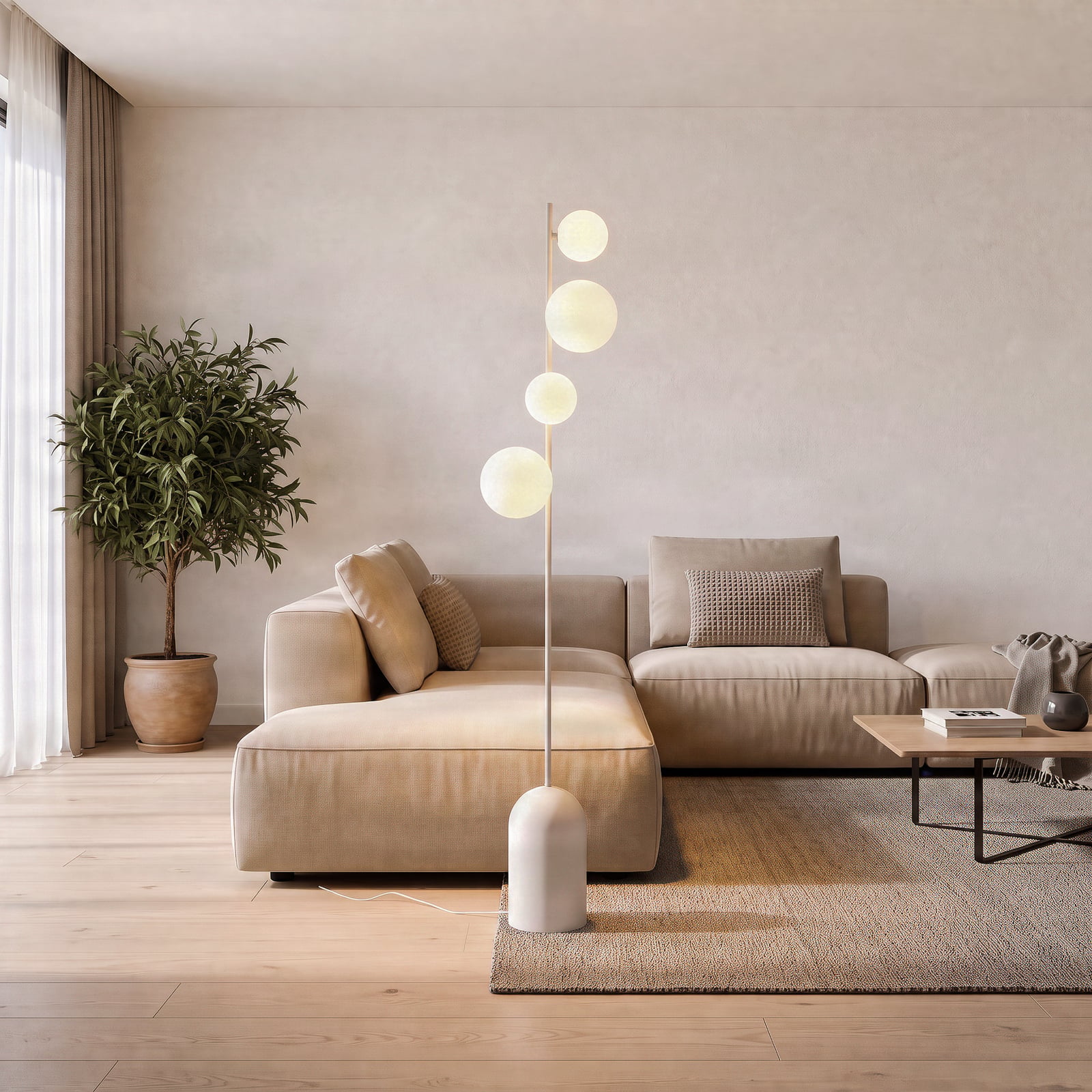 Etno LP4 álló világítás, fehér, üveg/acél, magasság 140 cm, G9
