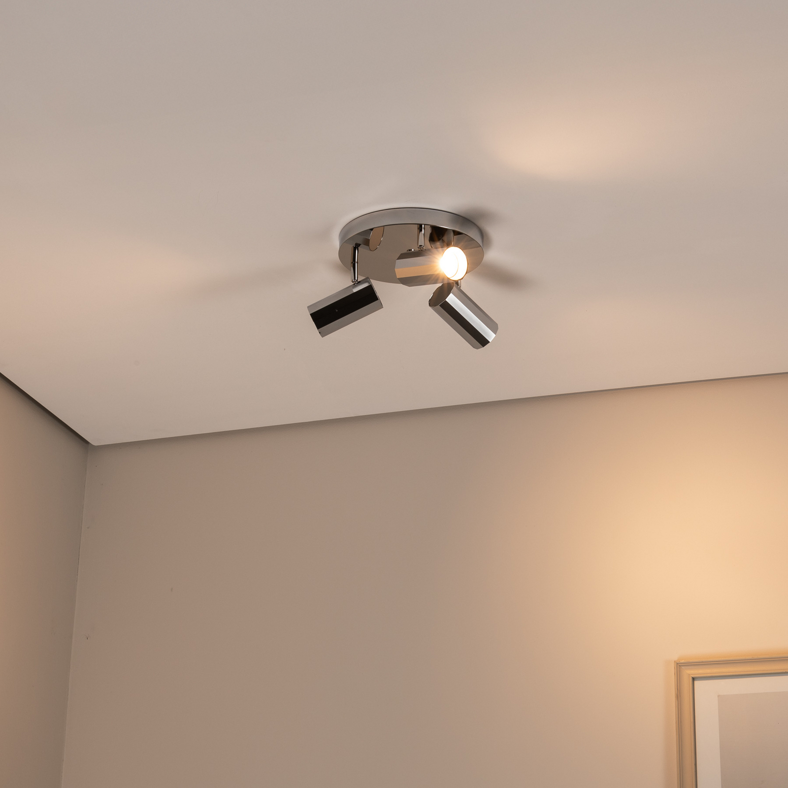 Deckenstrahler Oktano, chromfarben, Ø 35 cm, 3-flg., Metall