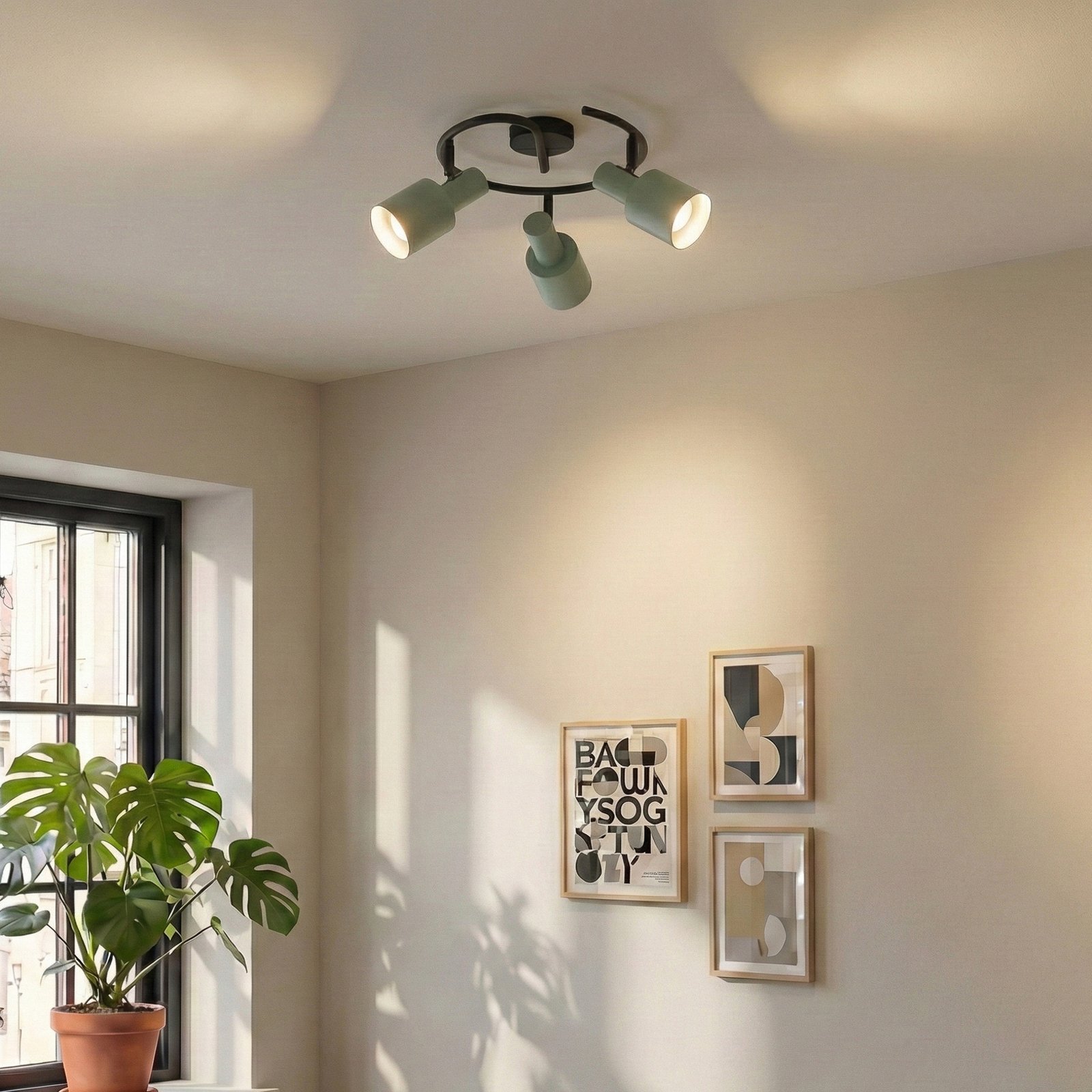 Lindby fatto da soffitto Ovelia, verde/nero, a 3 luci, E27