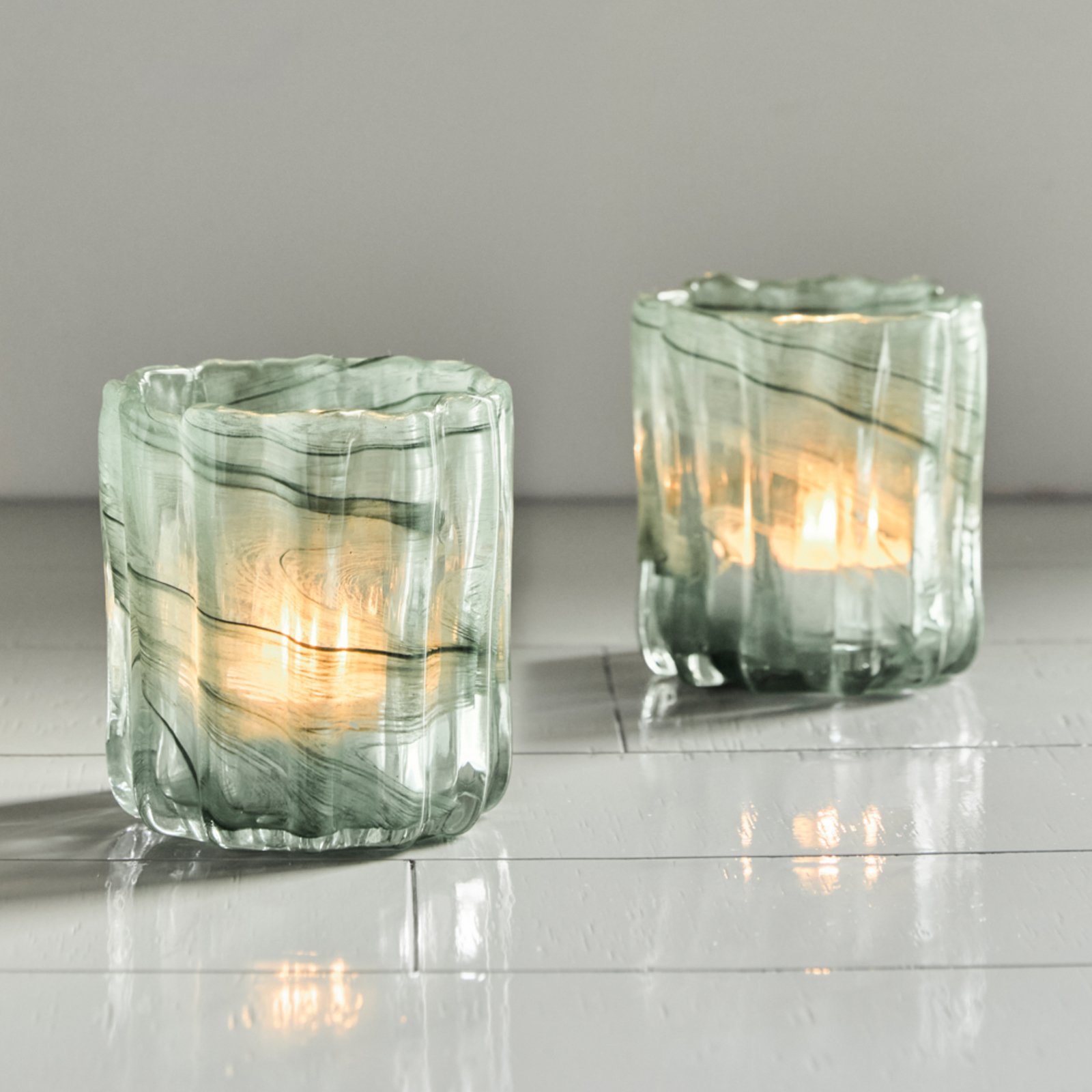 HDCurl Tealight Holder, Green, Glass, Set of 2 - House Doctor