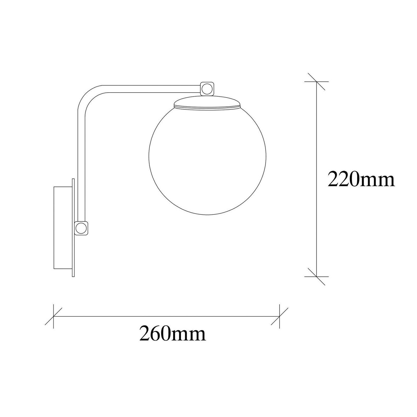 Daisy wall light, black, glass, height 22 cm, E27