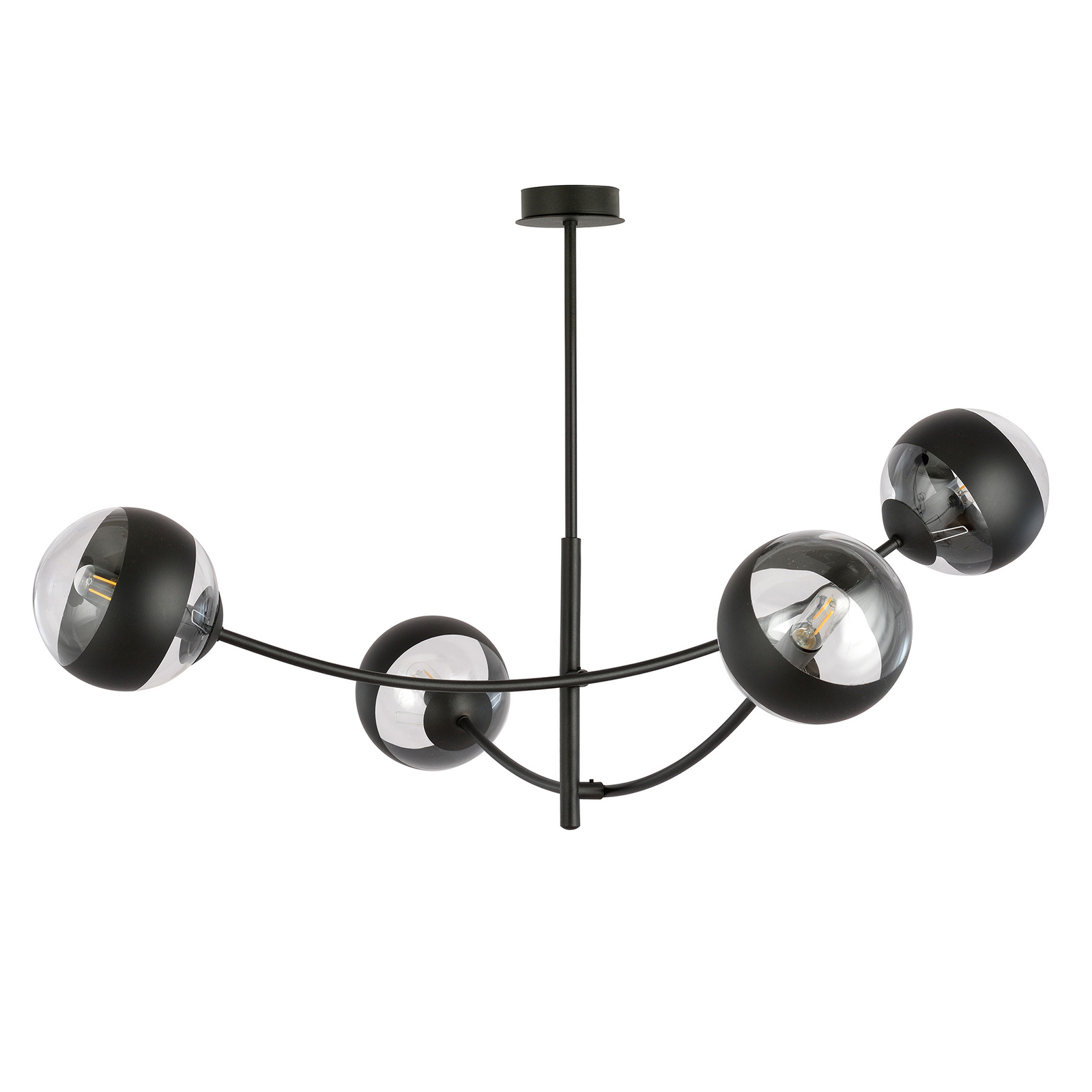 Hunter plafondlamp, zwart/helder, 4-lamps