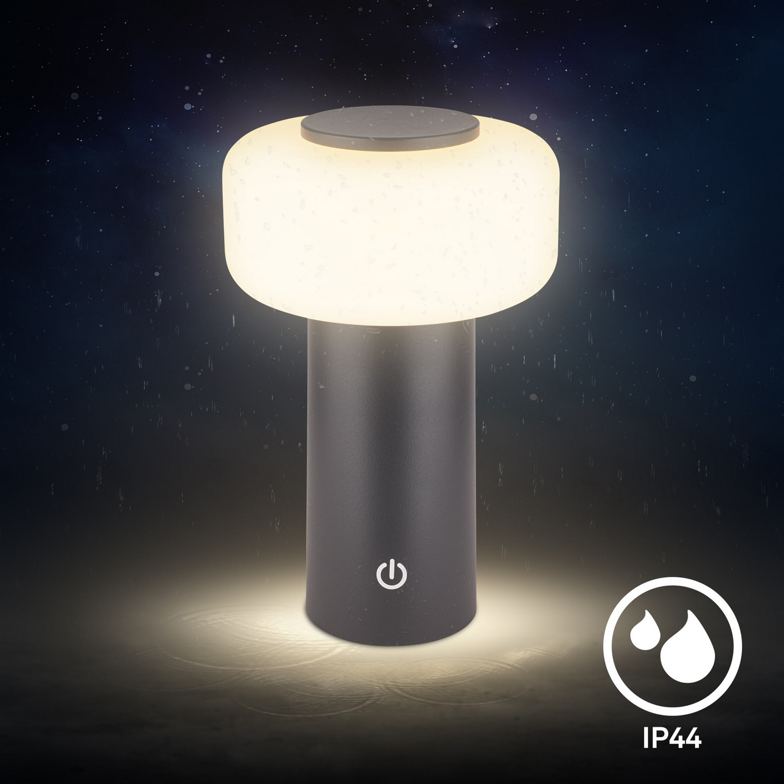 Juna LED rechargeable table lamp, anthracite, IP44, dimmable, 20 cm