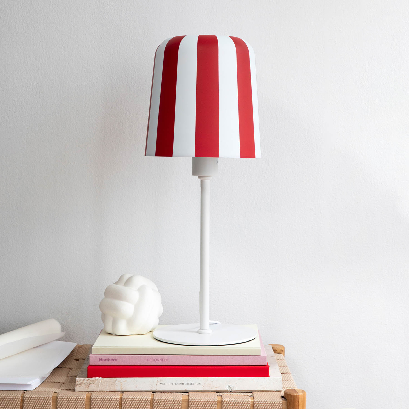 Dyberg Larsen table lamp Gry, red/white, height 49.5 cm, metal