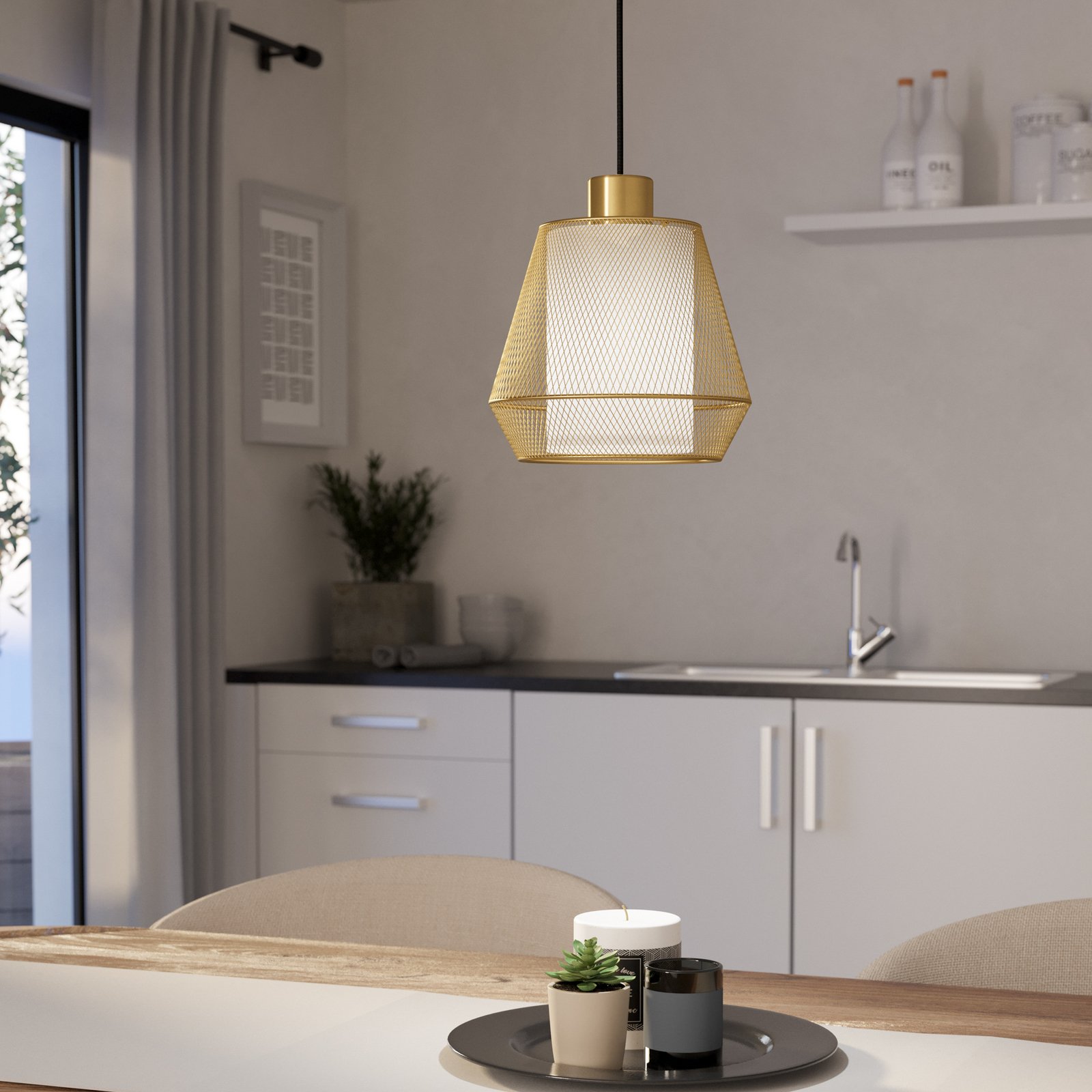 Candeeiro suspenso Ciudadela, preto/latão