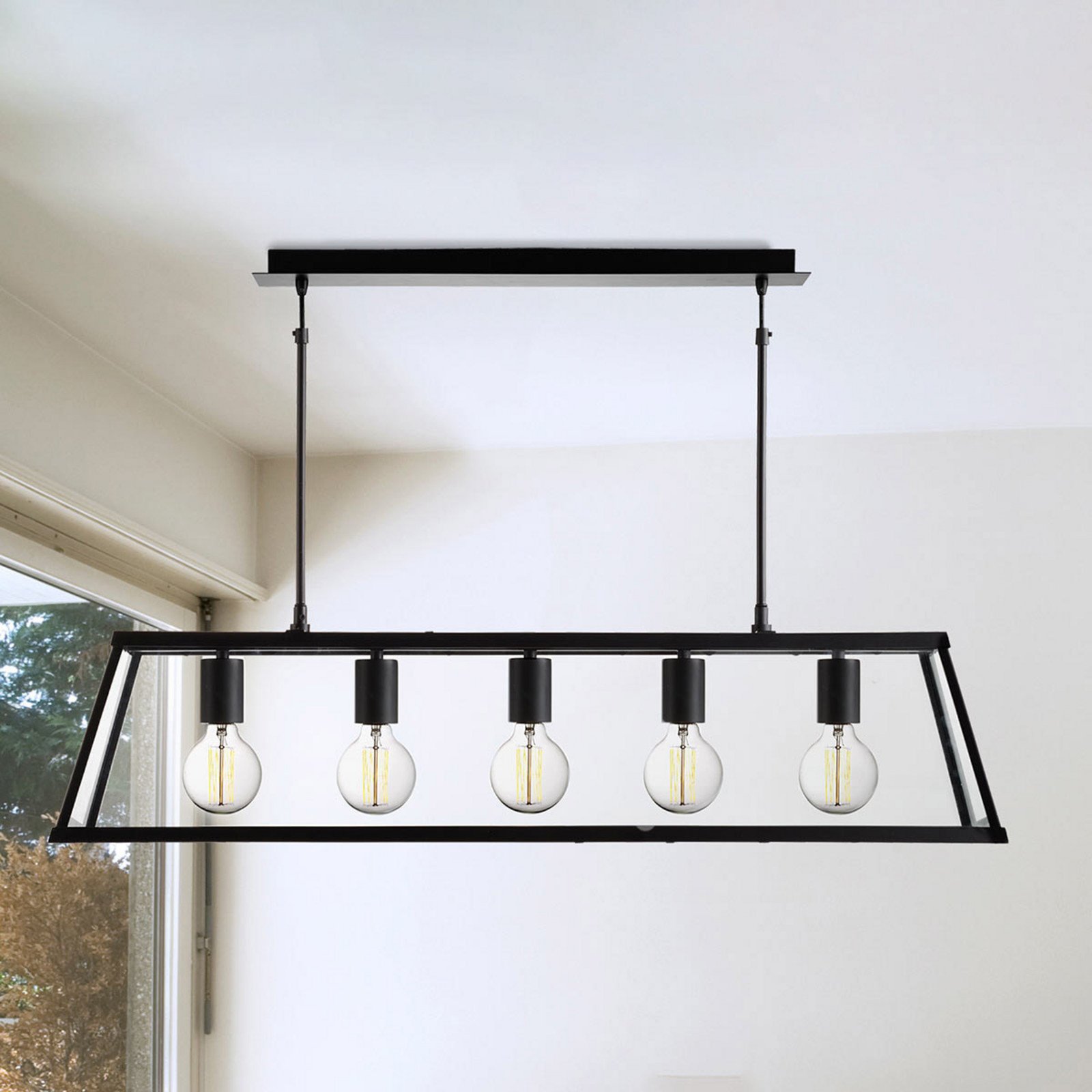 Searchlight Lampă pendul Voyager 5 becuri - Camera de zi / sufragerie - modern - negru transparent - Sticlă