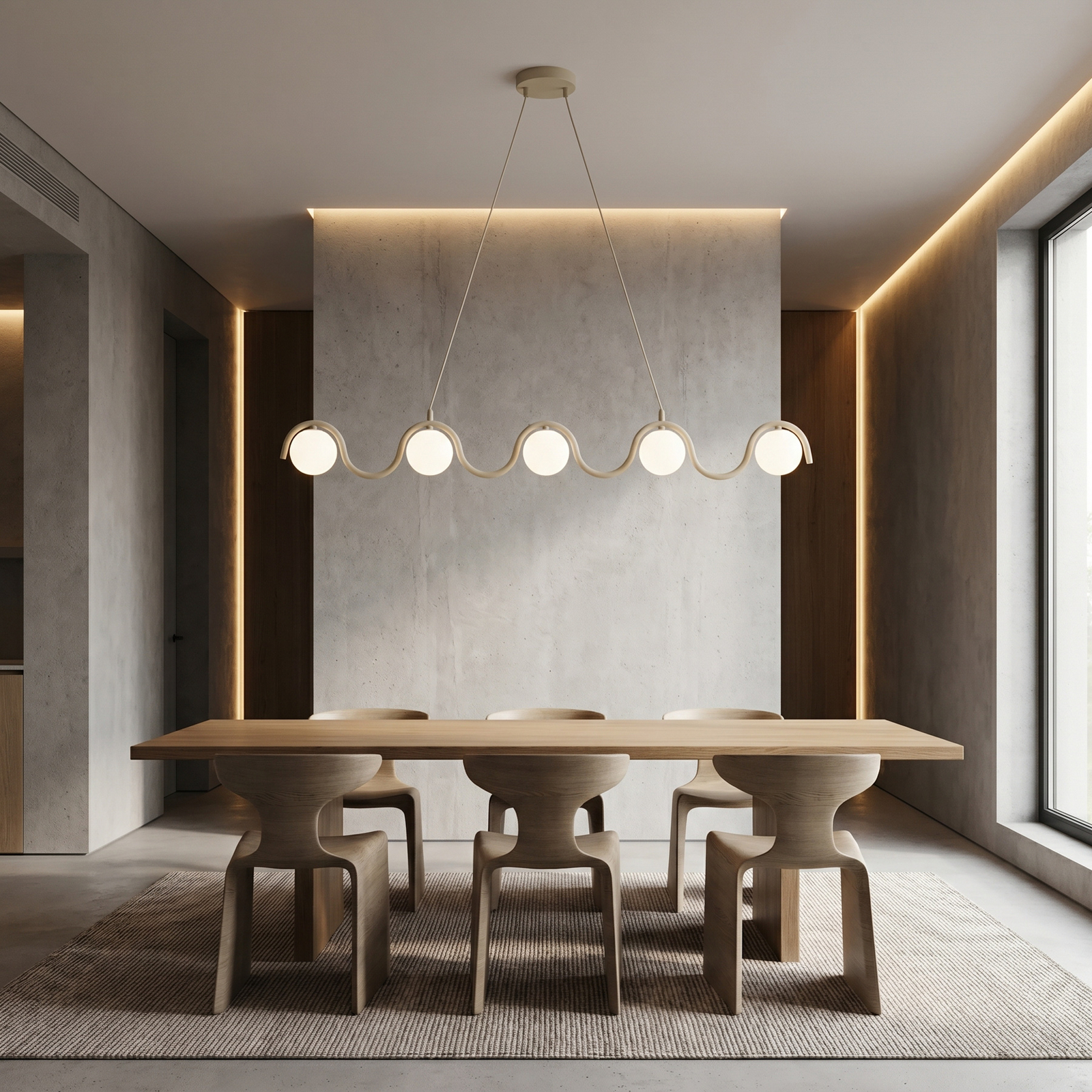 SINUS pendant light, beige, length 110 cm, 5-bulb, metal/glass SINUS pendant light, beige, length 110 cm, 5-bulb, metal/glass
