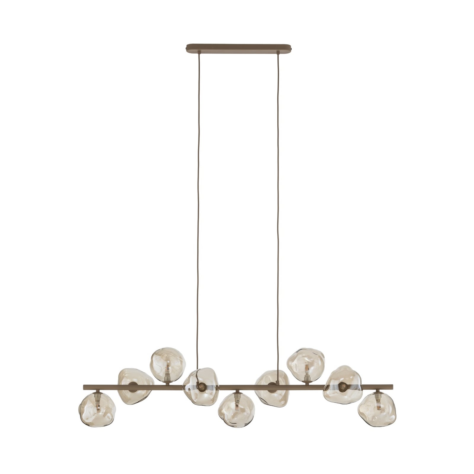 Lava pendant light, beige, 9-bulb, glass, length 116 cm, G9