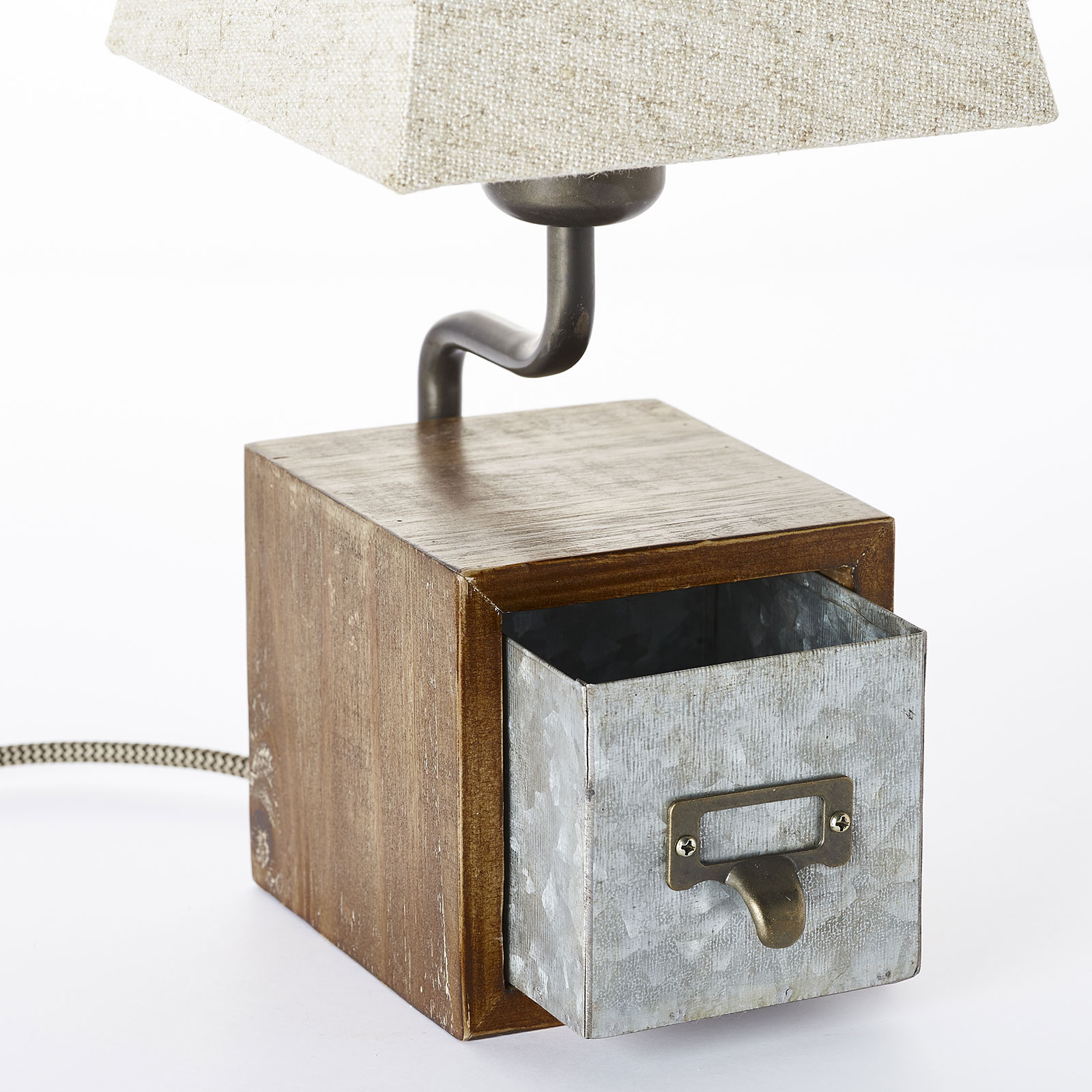 Textilní stolní lampa Casket se zásuvkou