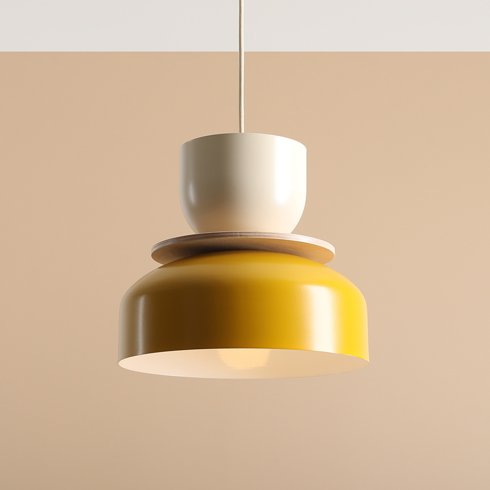 Uto pendant light, yellow/cream, metal shade