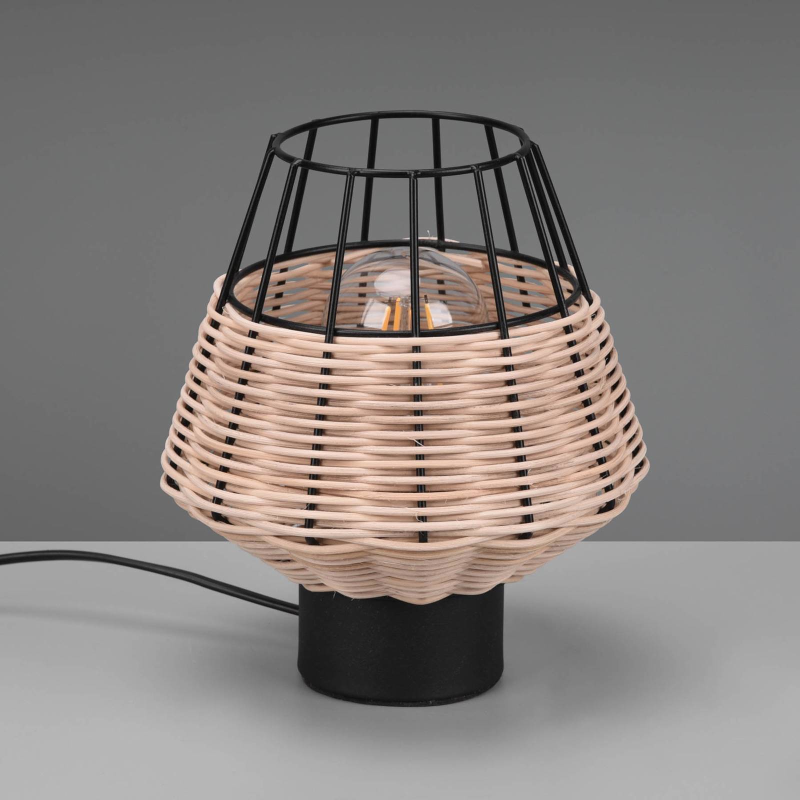 Image of Reality Leuchten Lampe à poser Borka avec rotin et cage, naturelle 4017807542622