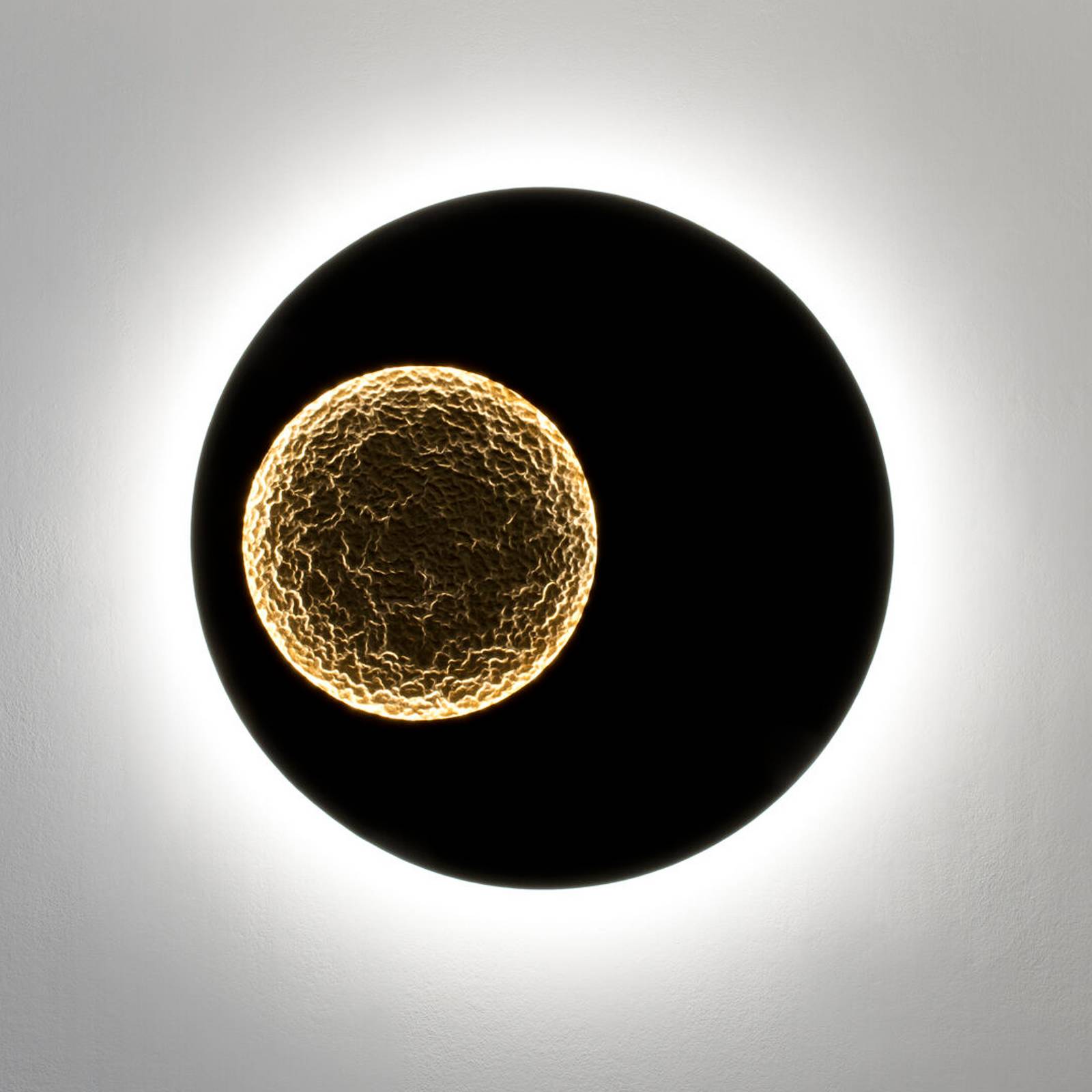 LED-væglampe LUNA GIGANTE XL, sort/guld, Ø 100 cm, dæmpbar
