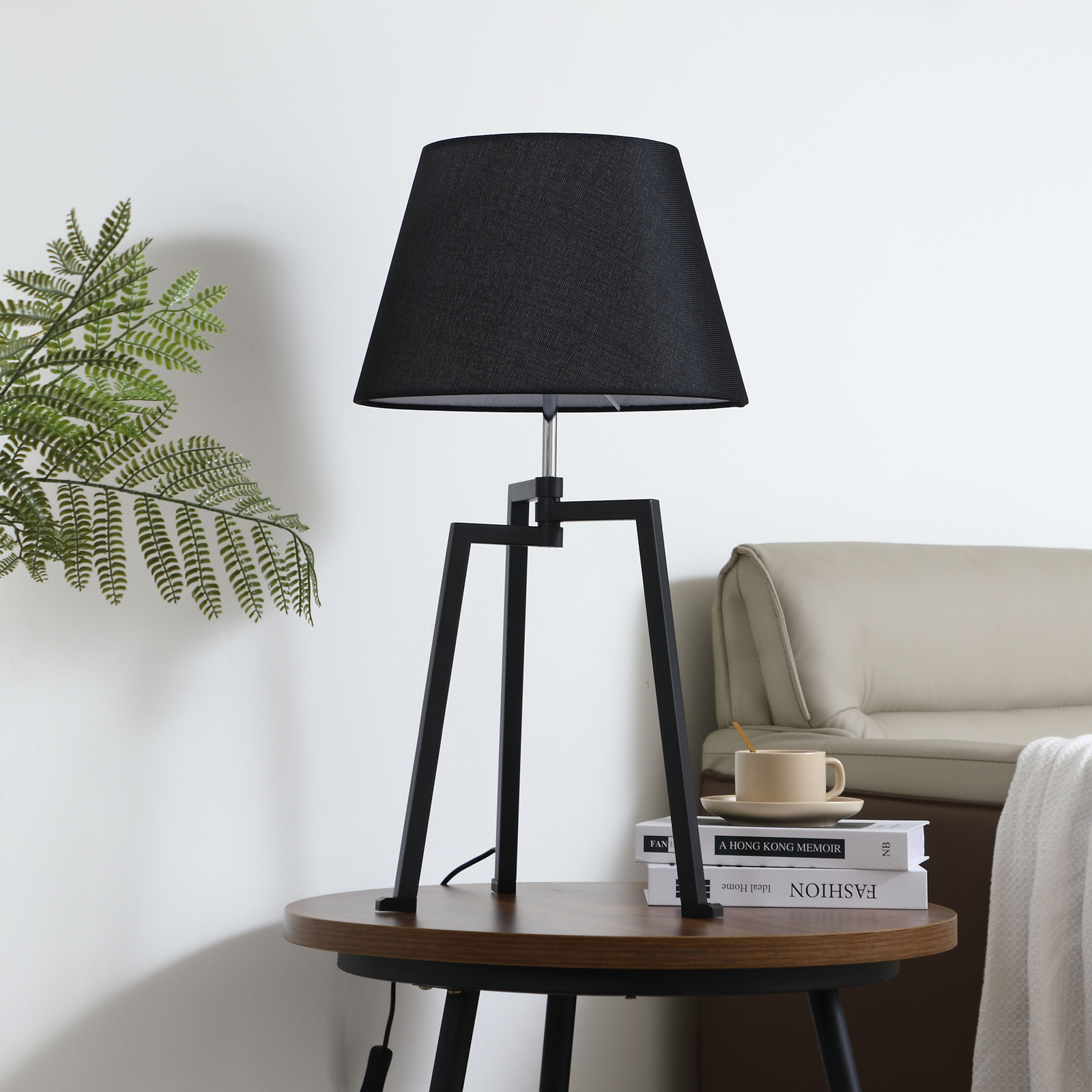 Lucande lampe à poser Amona, noir, textile, 69 cm, tripode